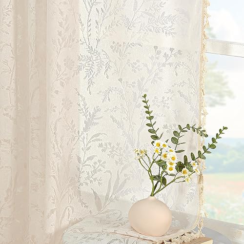 Miniatura 9 de JOOJA Cortinas azul marino de 84 pulgadas de largo, juego de 2 paneles de cortinas con patrón de jacquard, cortinas semiopacas bohemias para