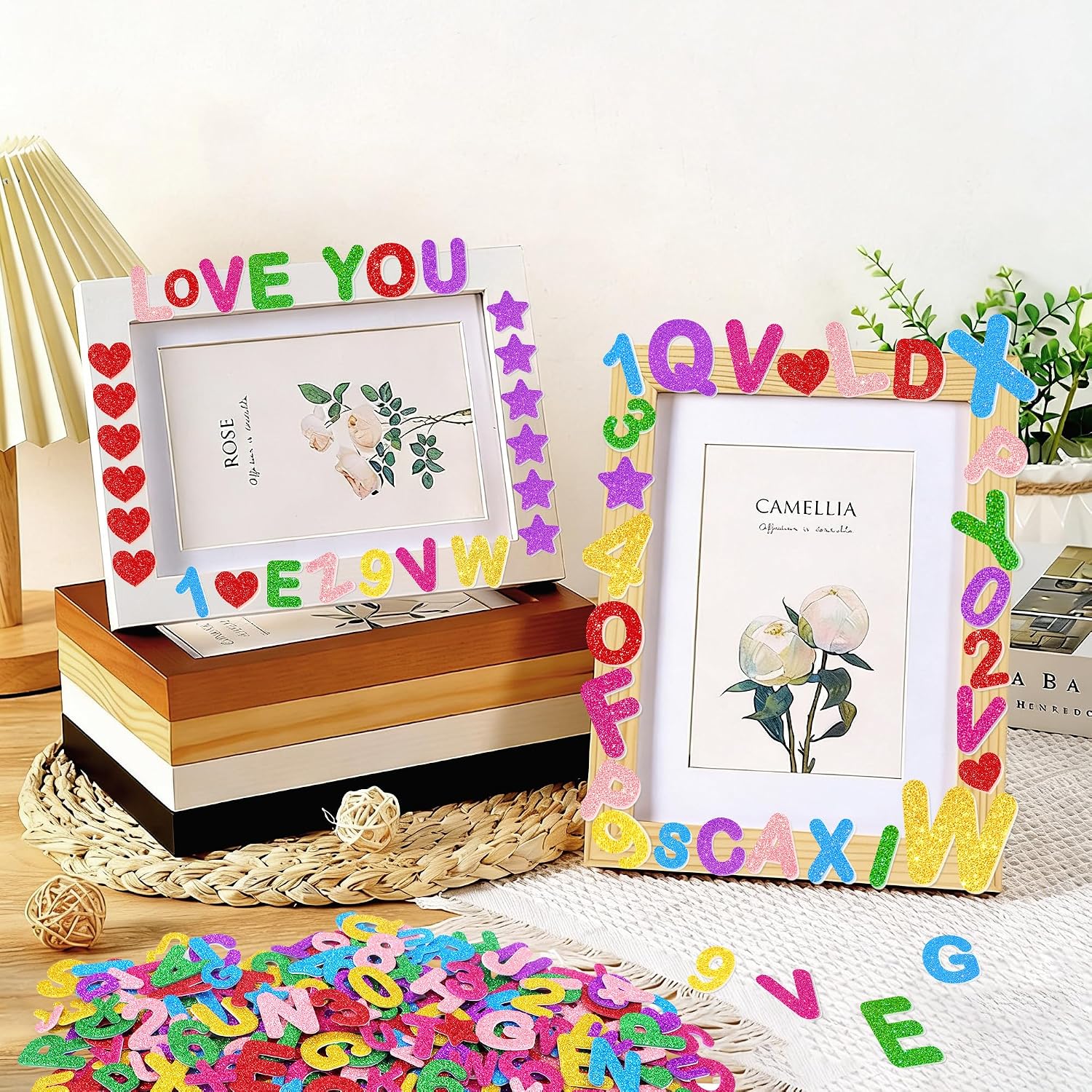 Foam Letter Stickers,7 Sheets 3D Glitter Alphabet and Number Stickers,540 PCS Colorful Heart Star Shape Self-Adhesive EVA Foam Letters for Kids DIY Crafts Scrapbooking Party Supplies Classroom Decor