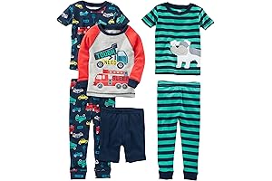 Celestial Silhouettes: Boys' 6-Piece Snug Fit Cotton Pajama Set, Size 3