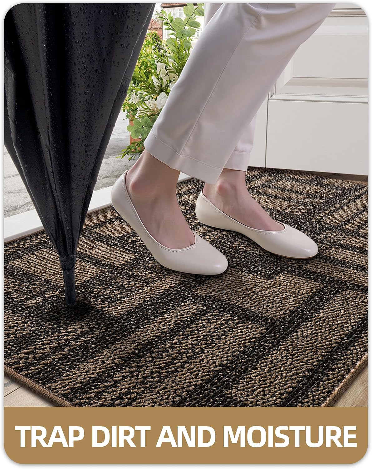 Color&Geometry Front Door Mat Non-Slip, Low-File, Easy to Clean, Sturdy Doormat, Entryway Rug for Hallway, Entrance, Porch Floor, 24"x36", Brown (Rolled-up NO Creases)