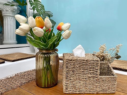 Miniatura 6 de Funda cuadrada para caja de pañuelos de hierba marina, rústica decorativa de mimbre para caja de pañuelos de jacinto de agua, cubierta cuadrada para