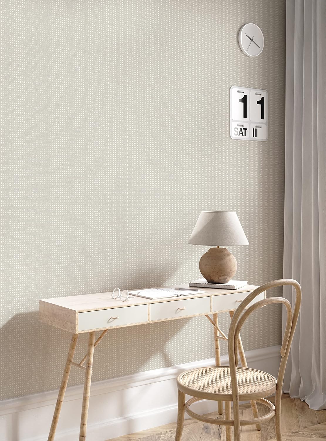 Simple Shapes Burlap Hash Pattern Peel and Stick Wallpaper (6 Sheet Pack - 2x9 Feet, Light Grey)