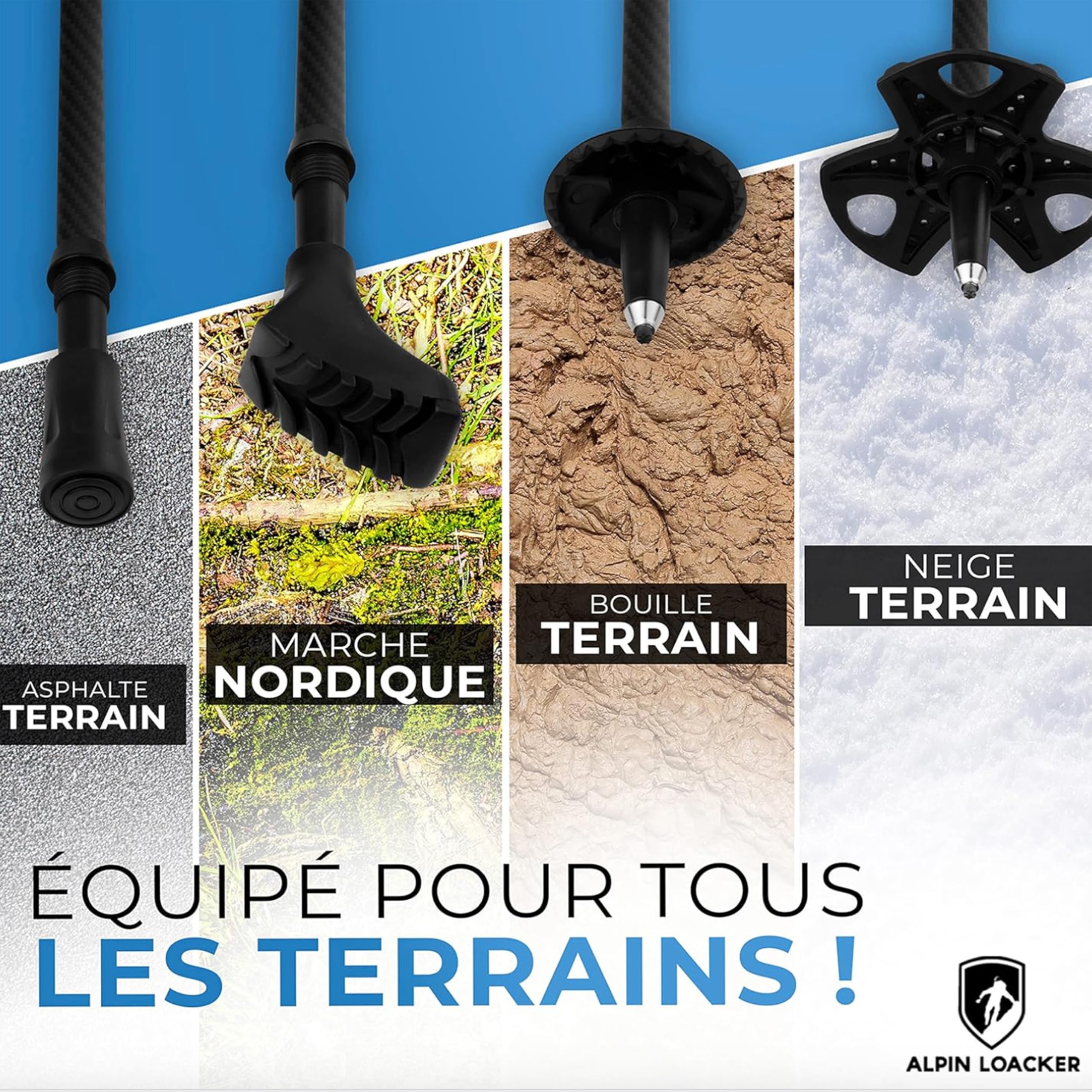 ALPIN LOACKER Bâtons de Trekking Pliables avec poignée en liège pour la Course à Pied, Le Sport Alpin et la Marche Nordique