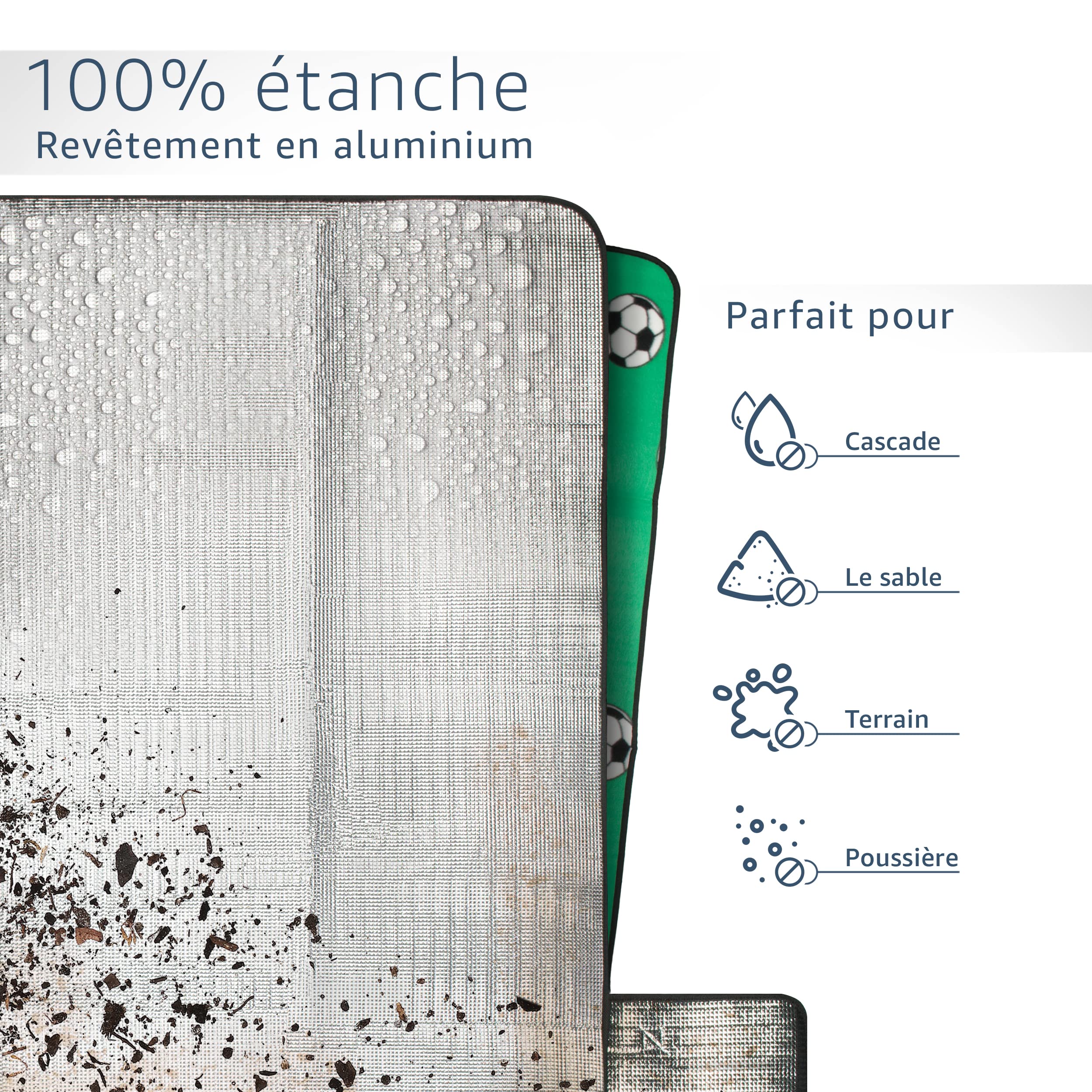 Amago Couverture pour pique-nique en microfibre, avec partie supérieure en polyester à finition molletonnée et revers à revêtement en aluminium, 150 x 200 cm