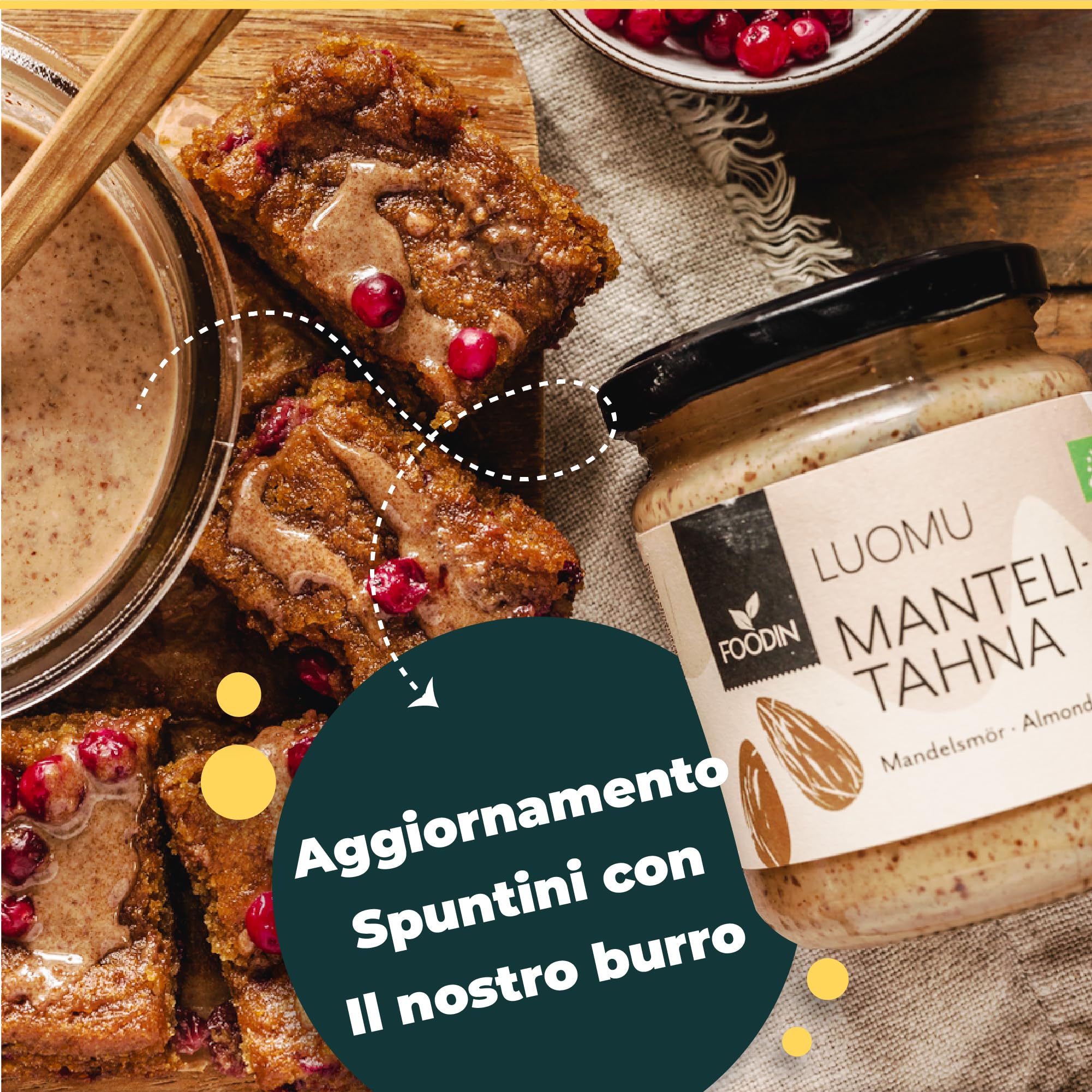 FOODIN Burro di Mandorle Marroni Bio in Vasetto di Vetro – 100% Mandorle Bio, Crema Spalmabile Naturale, Fonte di Proteine e Acidi Grassi, Senza Glutine, Vegano - (2 x 250 g)