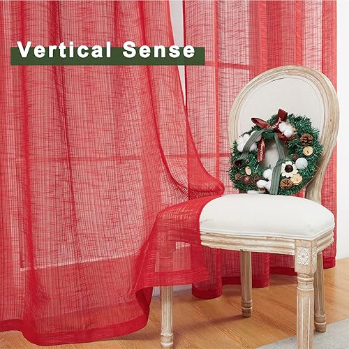 Miniatura 5 de Tony's collection Cortinas traslúcidas rojas de 96 pulgadas de largo, 2 paneles para sala de estar, decoración de vacaciones, cortinas de gasa con