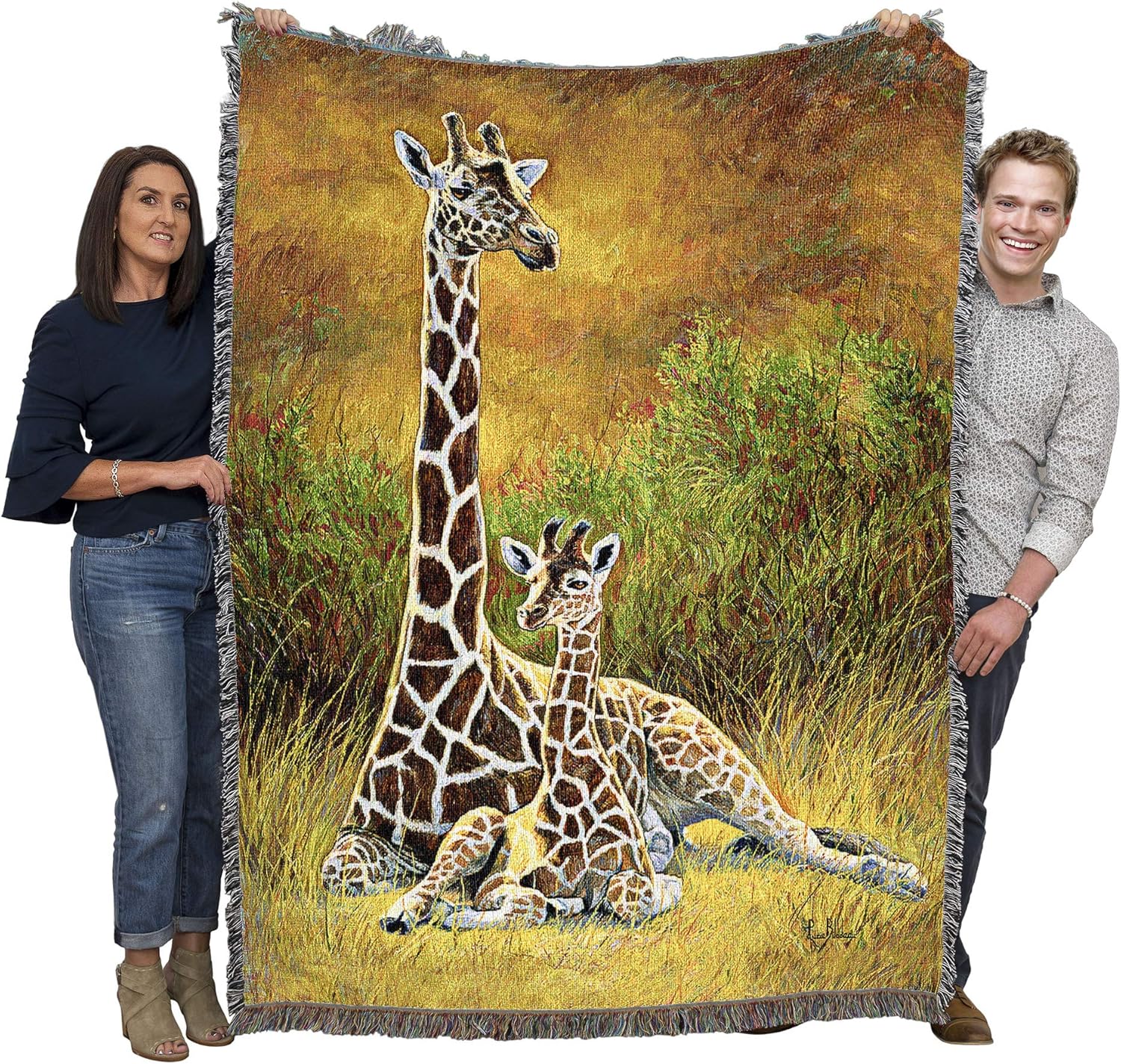 Pure Country Weavers Mother and Son Giraffe Blanket by Lucie Bilodeau - Gift Tapestry Throw Woven from Cotton - Made in The USA (72x54)