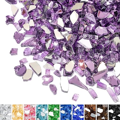 Miniatura 161 de Mr. Fireglass Vidrio de fuego de 10 libras, rocas de vidrio templado reflectante de 1/2 pulgada de alto brillo para chimenea, mesa de hoguera y Oro