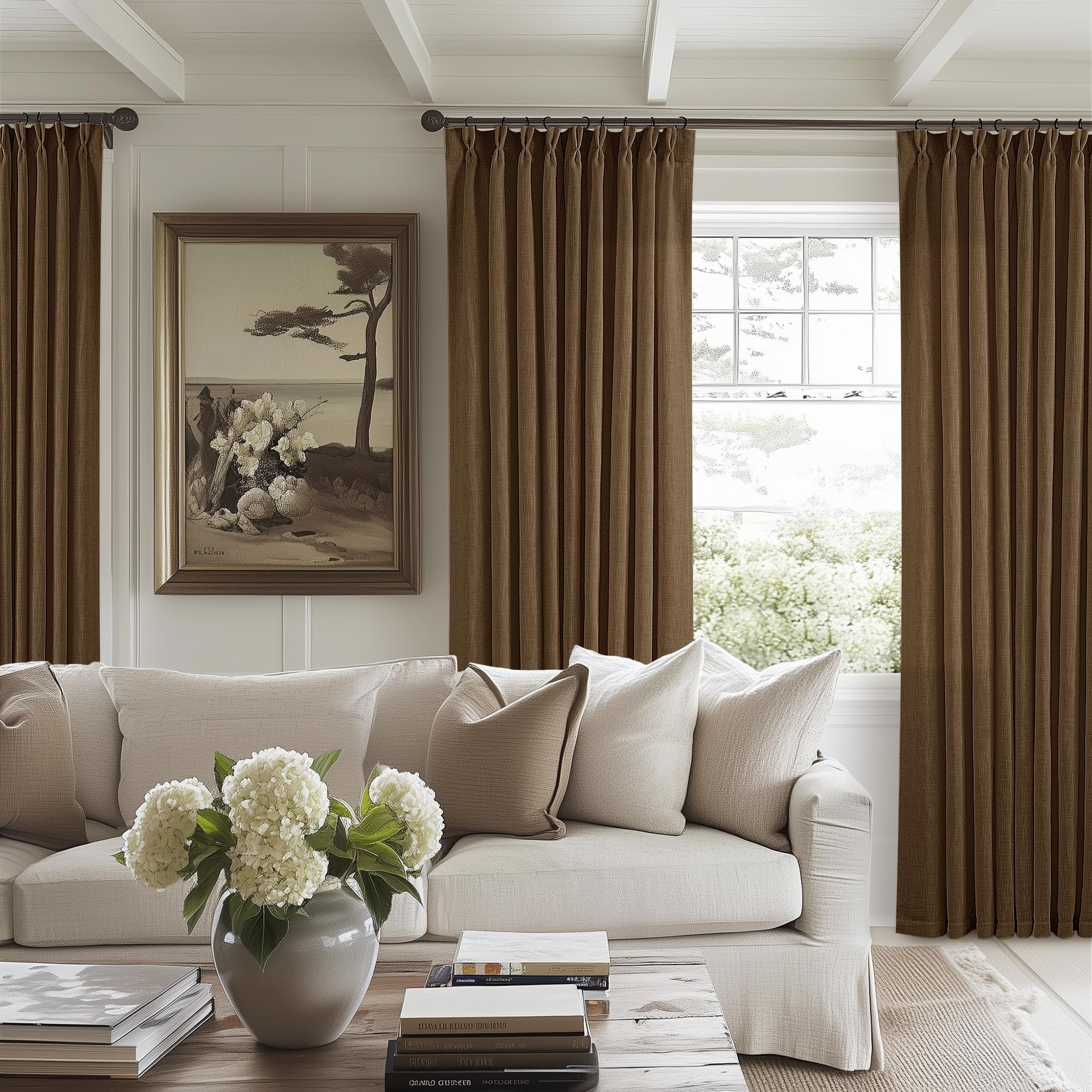 Dutch Cocoa Pinch Pleat Linen Curtains 84 Inches Long 60 Inch Wide 1 Panel โ image 1