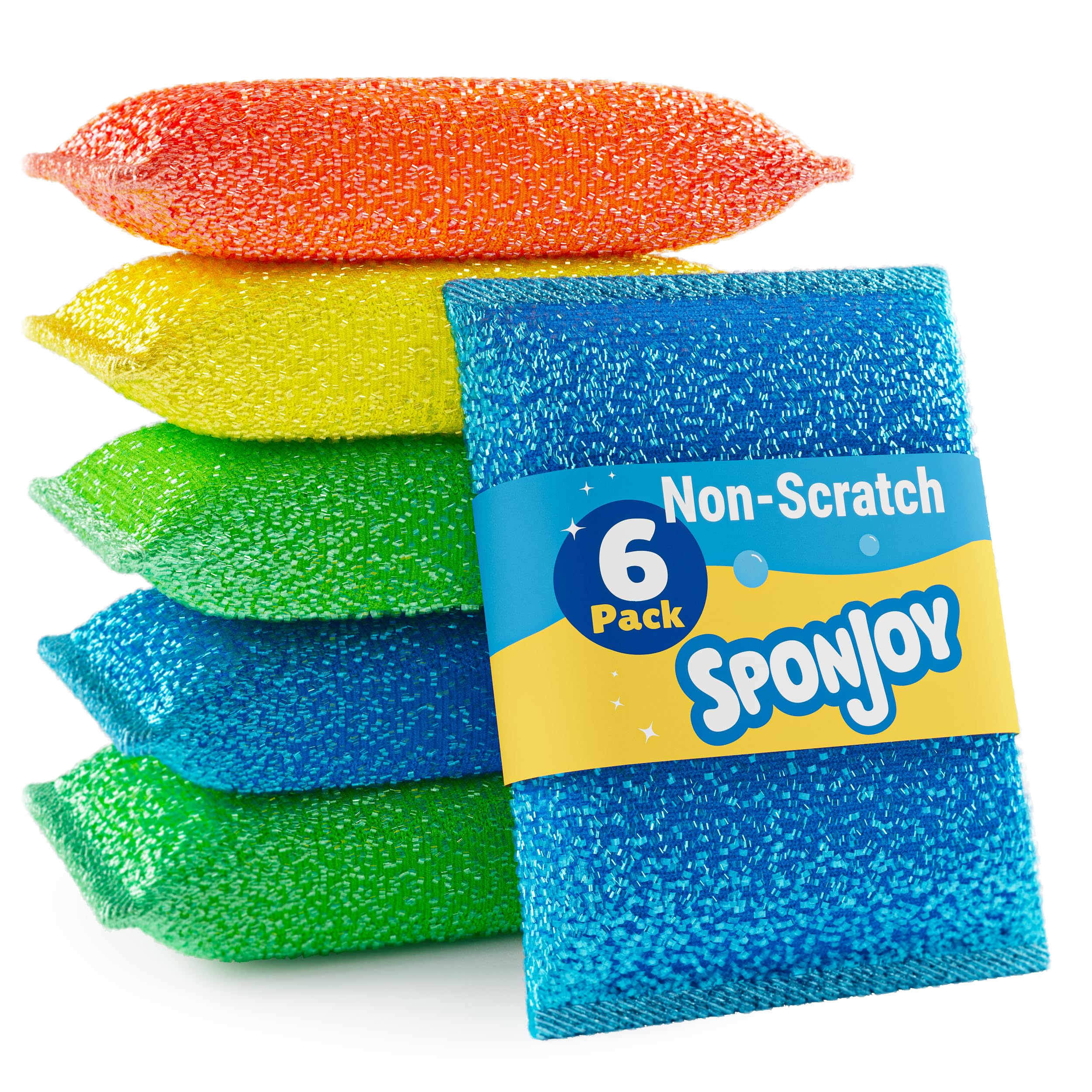 Sponjoy 6-Pack Dish Sponges Kitchen - Colorful Kitchen Sponges for Washing Dishes, Non-Scratch & Odor-Resistant Dish Sponge Bulk, Long-Lasting & Durable for Multi-Surface Cleaning, Dishwasher Safe