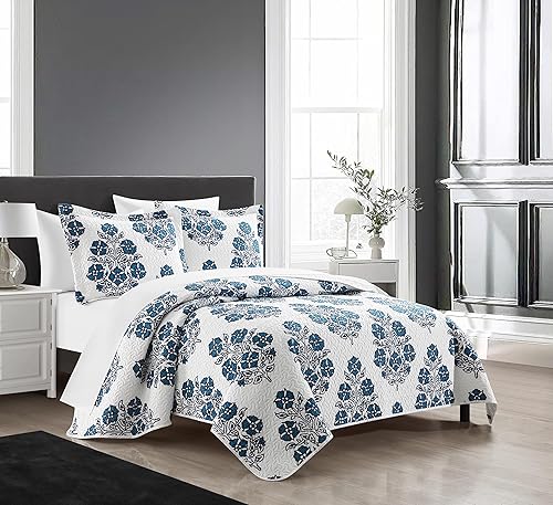 Miniatura 6 de Chic Home Morris - Juego de edredón de 3 piezas con diseño de medallón floral a gran escala, fundas de almohada incluidas, tamaño King, color gris