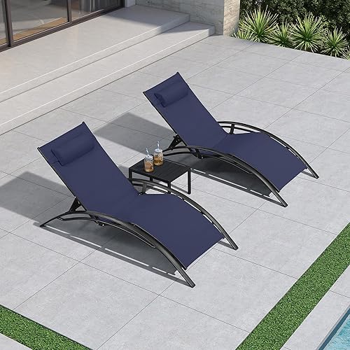 Miniatura 9 de PURPLE LEAF Juego de tumbona para patio, sillón al aire libre, playa, piscina, tumbona para tomar el sol, tumbona reclinable, sillas de bronceado