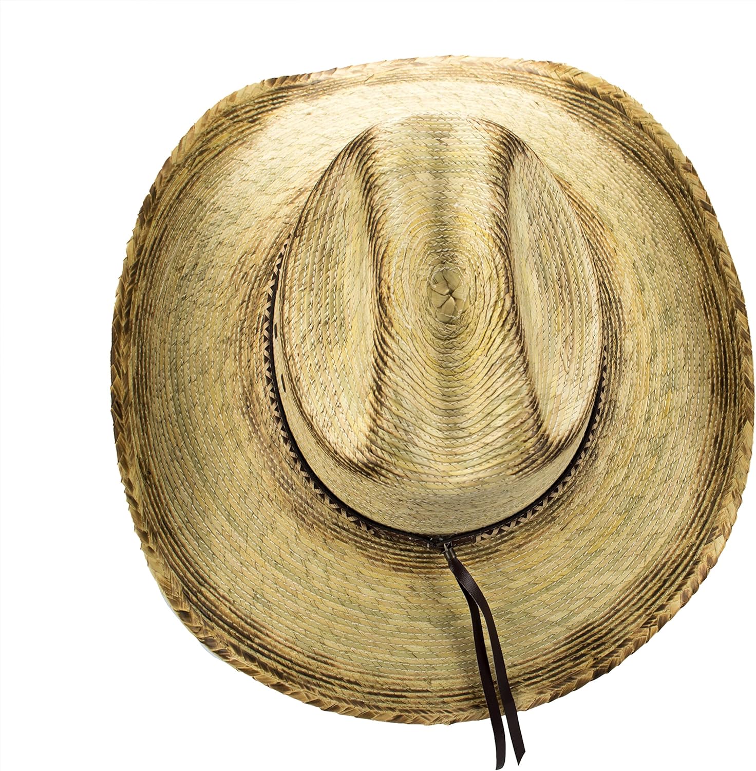 Large Mexican Palm Leaf Cowboy Hat Sombreros Vaqueros de Palma de Hombre, Flex Fit (Burnt Stain)