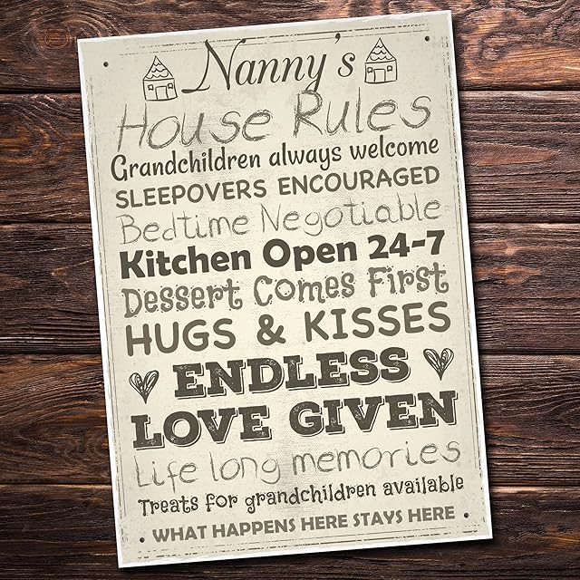 RED OCEAN Nanny's House Rules Mum Nanny Grandma Grandad Mother's Day Home Decor Sign Wall Plaque Gifts