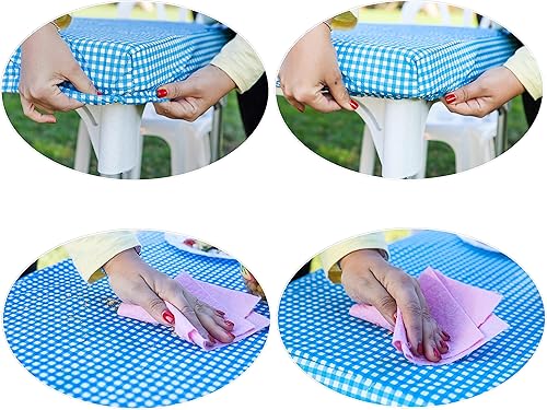 Miniatura 6 de Mantel de picnic elástico a cuadros azules en la esquina para mesa plegable, mantel rectangular de 4 pies, 48 x 24 pulgadas, mantel rectangular para