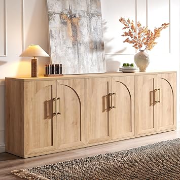 ACCOHOHO Arched Door Sideboard Buffet Cabinet Set of 3, Natural Oak