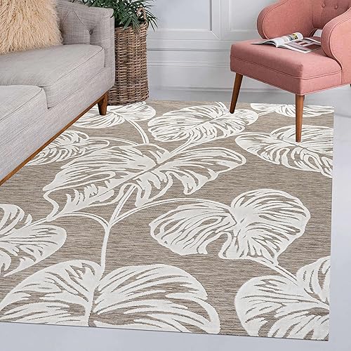 Miniatura 6 de Eyely CWH100B-3 Hawaii Tobago - Alfombra de dos tonos con hoja de Monstera para interiores y exteriores, bohemia moderna, para dormitorio, cocina,