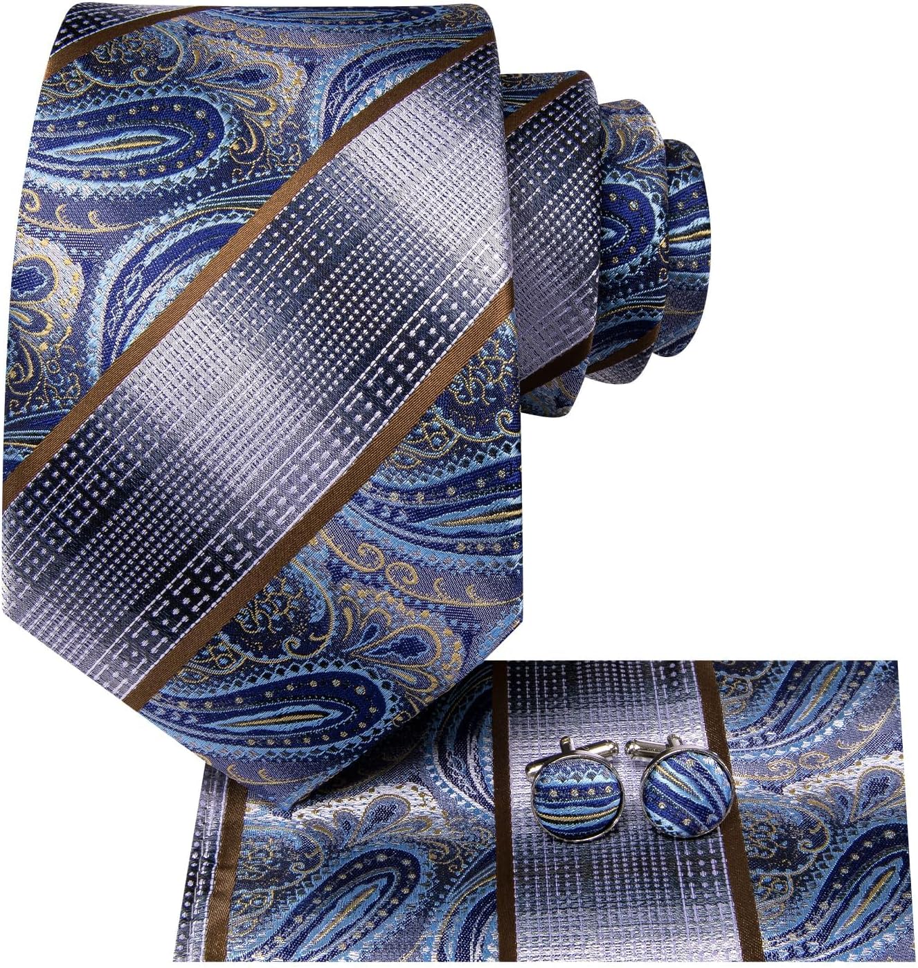Dubulle Mens Paisley Striped Tie WOVEN Necktie for Men and Handkerchief Cufflinks Set Wedding Formal Business - Image 3