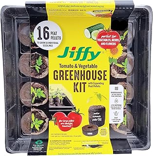 Jiffy 50mm Seed Starting Tomato & Vegetable Greenhouse Kit with 16 Plant...