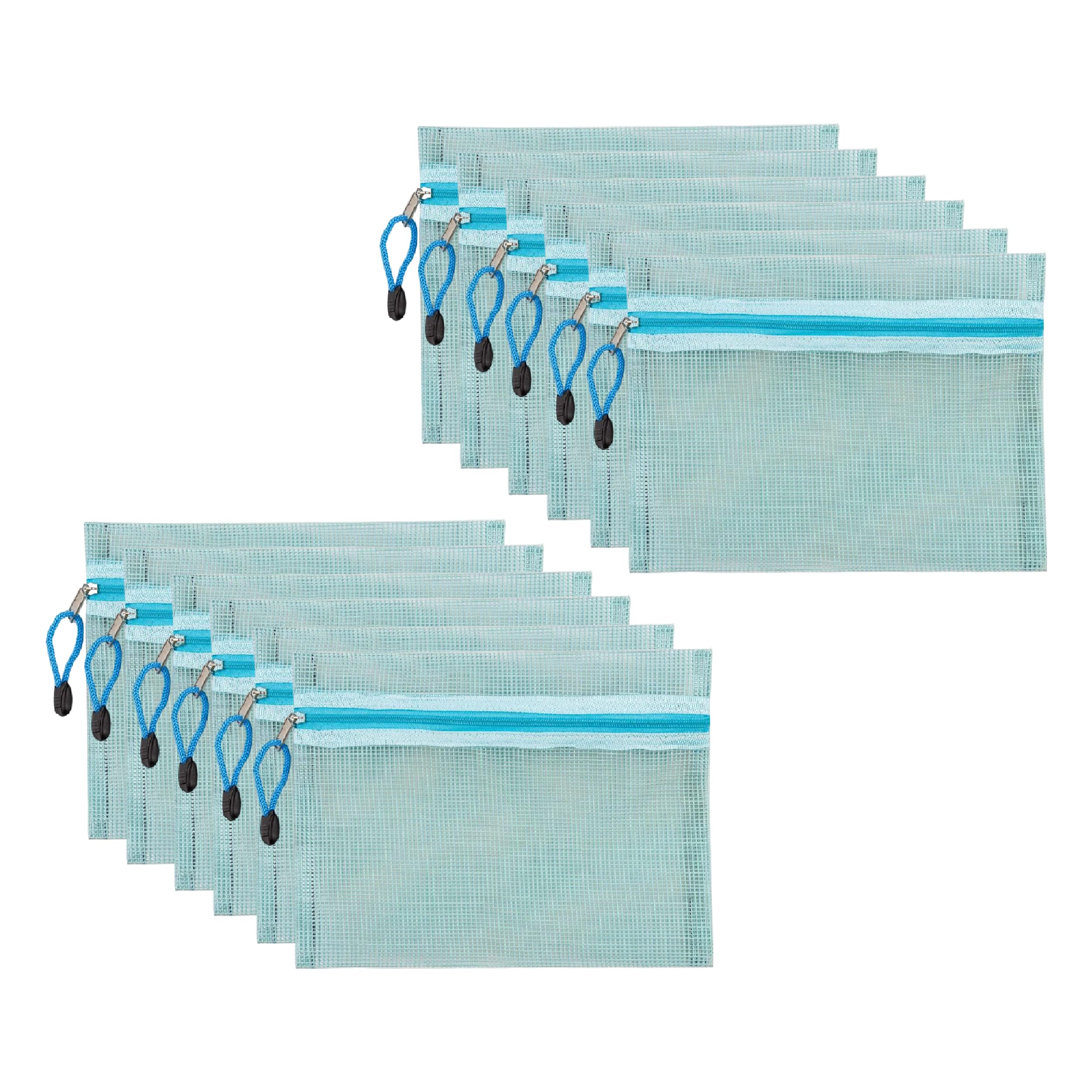 M1SS 12 Pack A5 Blue Zip File Bags, Waterproof PVC Mesh Document Wallets with Secure Zip, Transparent Storage Pouches for Documents, Stationery, School, Office & Travel