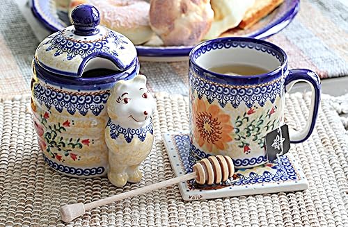 Miniatura 8 de Maceta de miel de mariposa de jardín de cerámica polaca de rosa azul