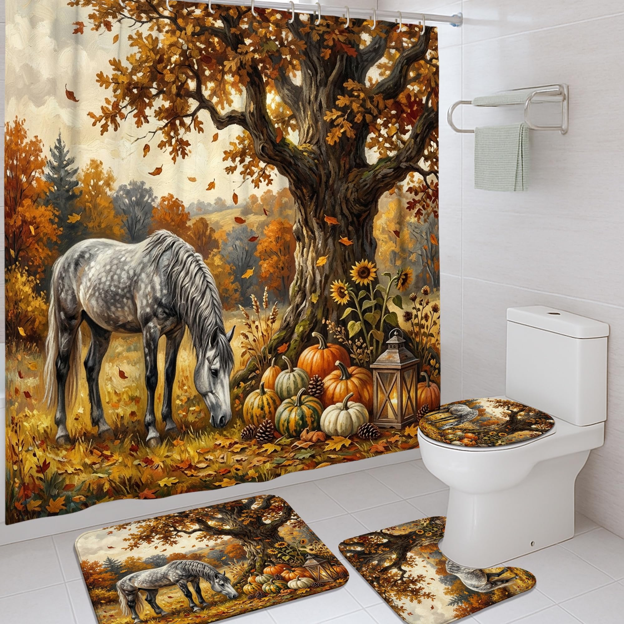 Rideau de douche imperméable motif cheval et arbres rustiques pour rafraîchir une pièce