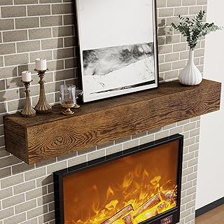 Marsmiles Fireplace Mantel Shelf 48 Inch, Floating Shelves with Solid Ash Veneer Over Engineered Wood, Wall Mounted Rustic Wooden Display Shelves, 48W x 6H x 8D, Dark Walnut