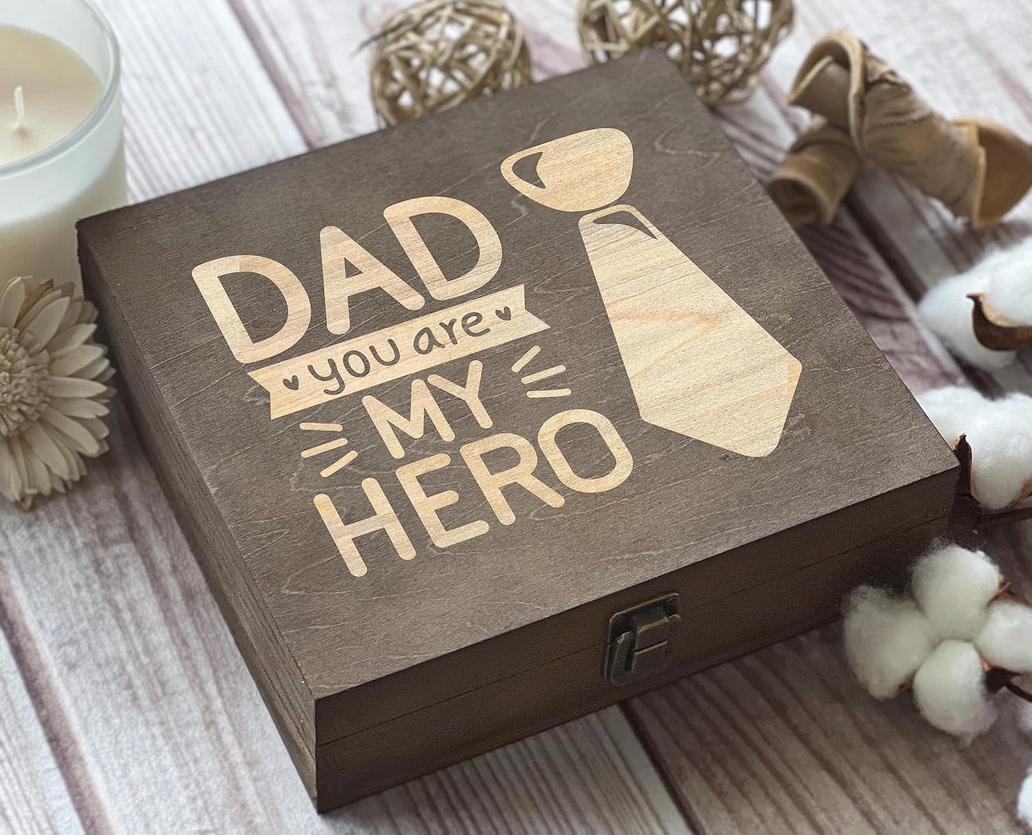 DAD YOU ARE MY HERO" Engraved Wooden Box - Express Your Love and Appreciation to the Best Dad in the World - Thoughtful Father's Day Gift Idea - Personalized Keepsake Box for Men - Unique Present