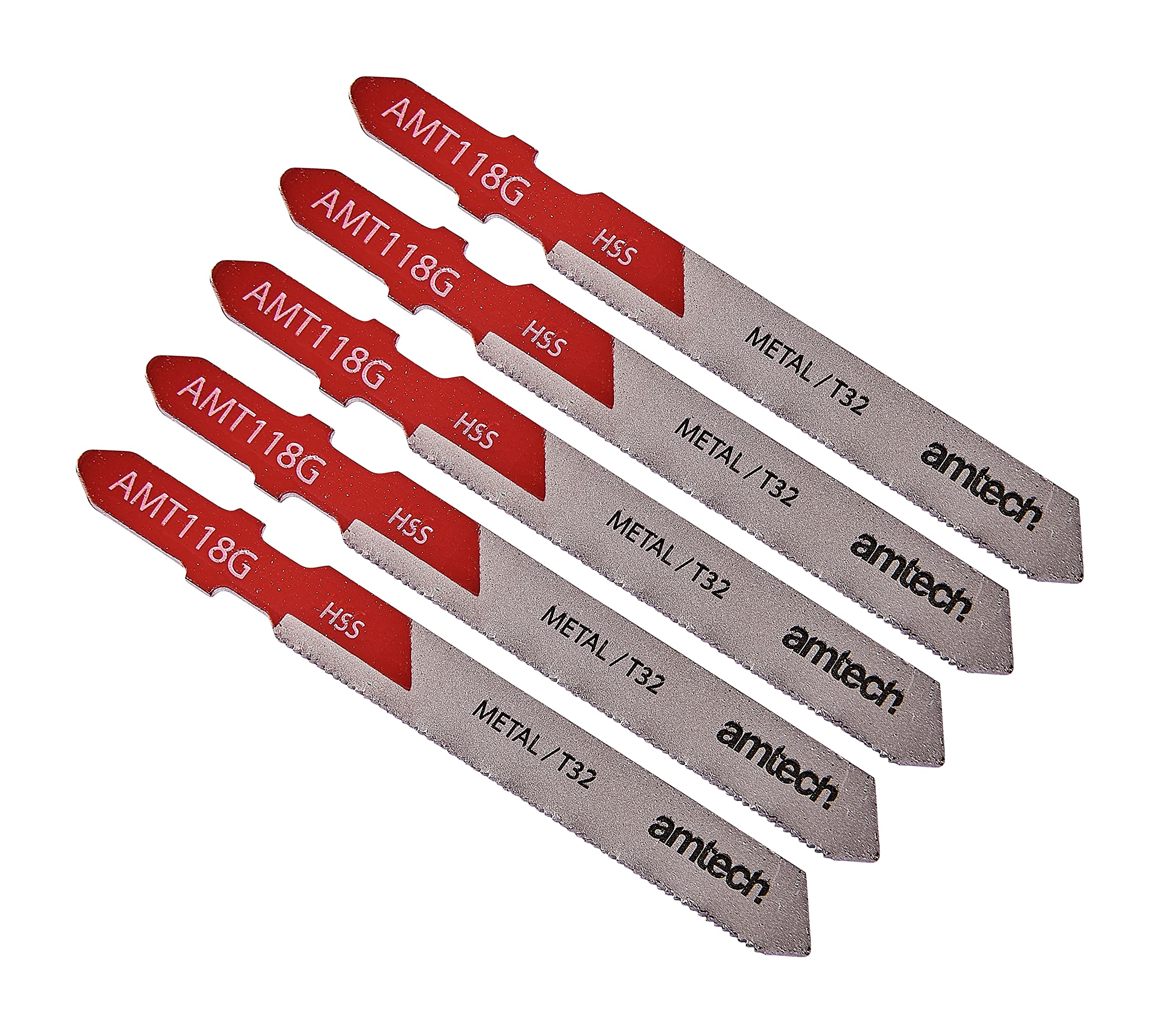 Amtech 5pc Metal Jigsaw Blade Set (AMT118G), HSS T-Shank, 75 mm, 32 TPI for Very Thin Metal Plates 0.5 1.5 mm