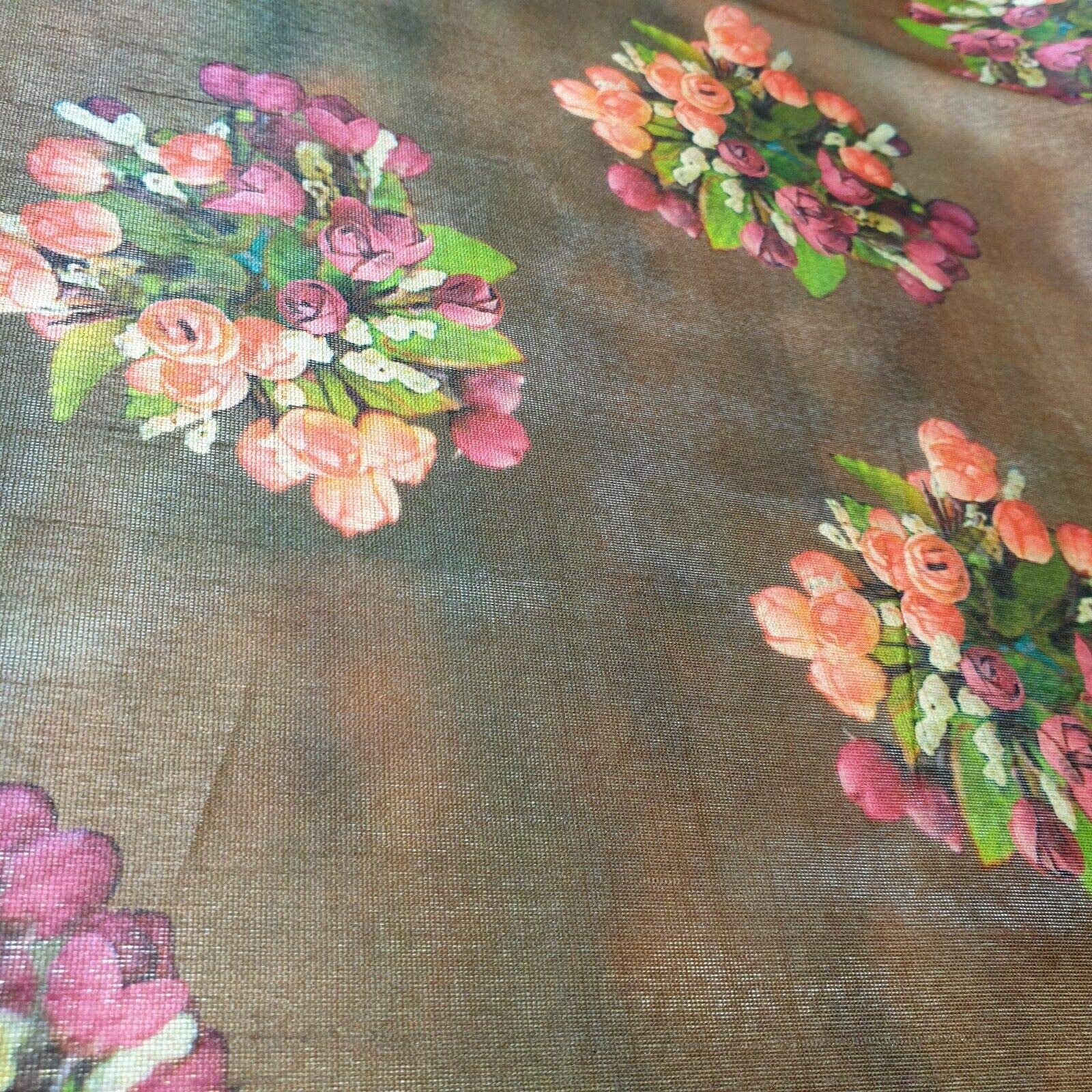 Premium Floral Printed Faux Raw Silk 100% Polyester Upholstery Fabric Bridal Fabric, Dressmaking, Wedding - Image 4