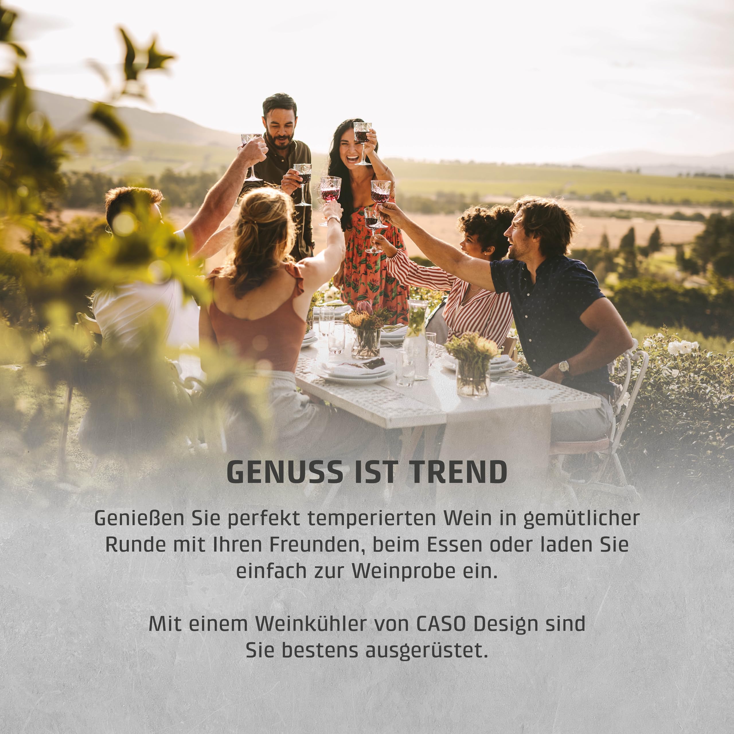 Caso WineComfort 24 black, Weinkühlschrank für 24 Flaschen, 2 Zonen auf 5-20°C einstellbar,Sensor- Touch, LED beleuchtet freistehend, UV-Filterglas, Schwarz