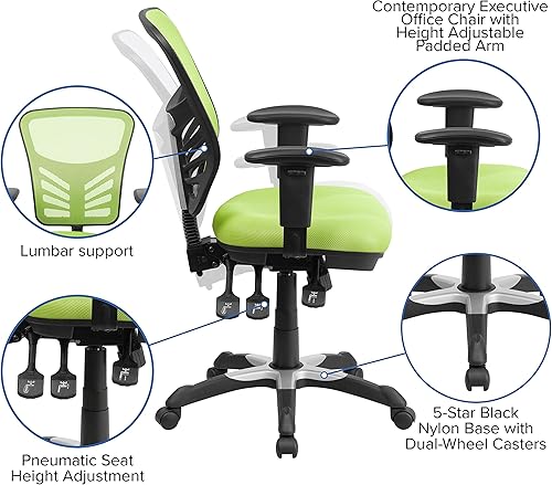 Miniatura 49 de Flash Furniture Nicholas Silla giratoria de oficina y juegos, ergonómica, de malla con soporte lumbar y altura ajustables, color negro Negro -,Malla