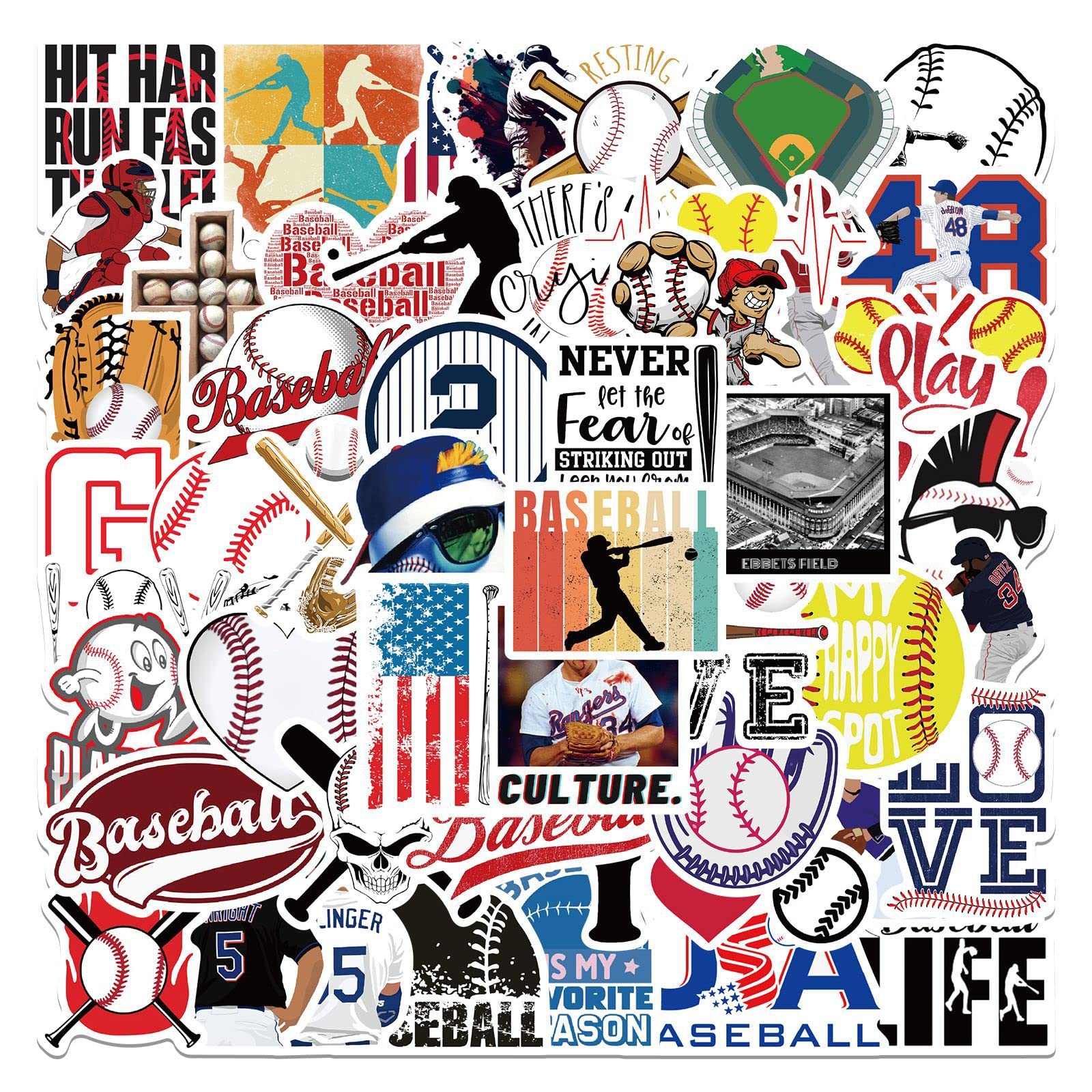 50 Pieces Baseball Sport Stickers for Adult, Cool Baseball Sport Waterproof Vinyl Decal for Kids Teens Laptop Skateboard Water Bottle Phone Case