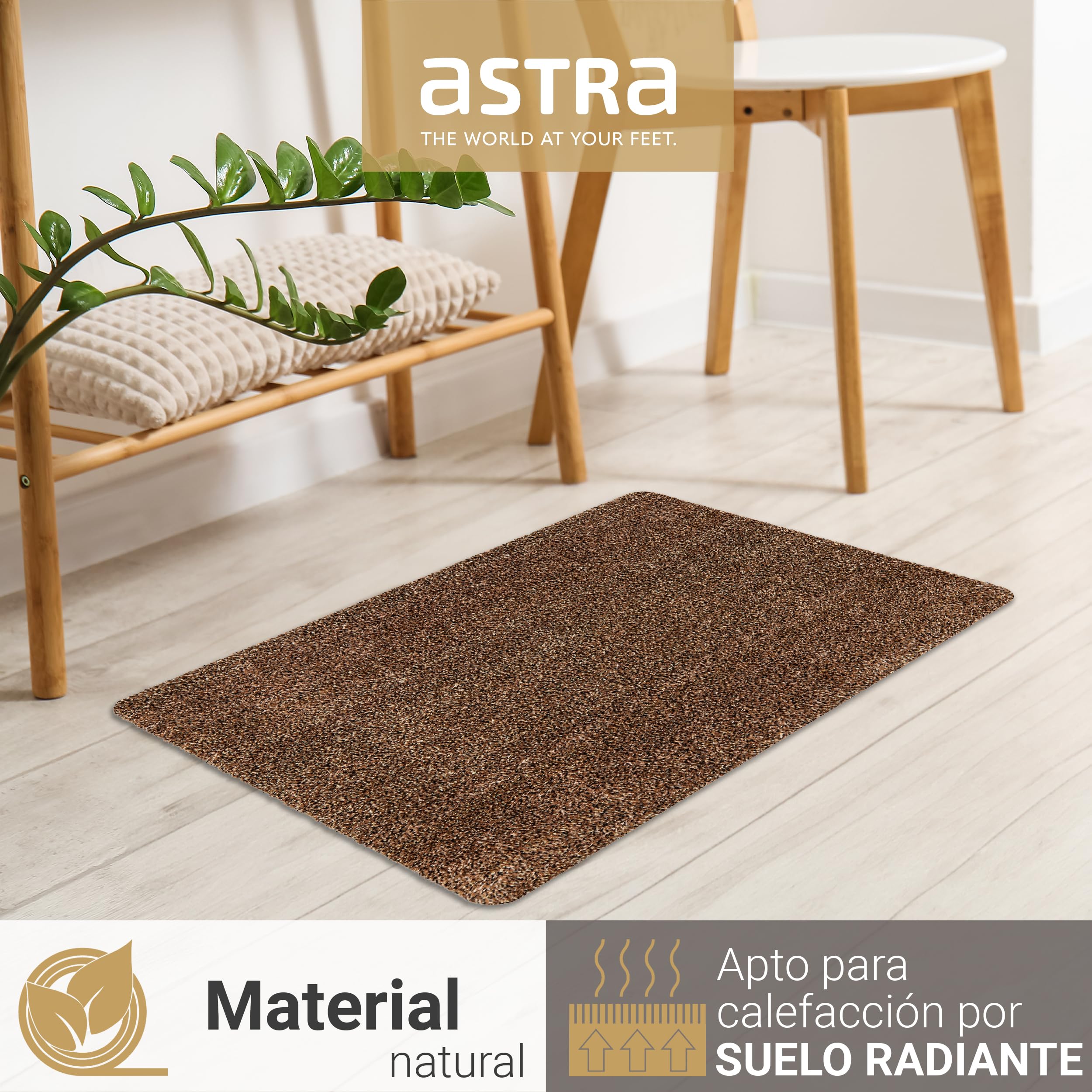 Astra Felpudo interior antideslizante, sostenible, lavable a máquina a 30 °C, sin PVC, fácil de limpiar, juego de 2 unidades, 40 x 60 cm, color marrón