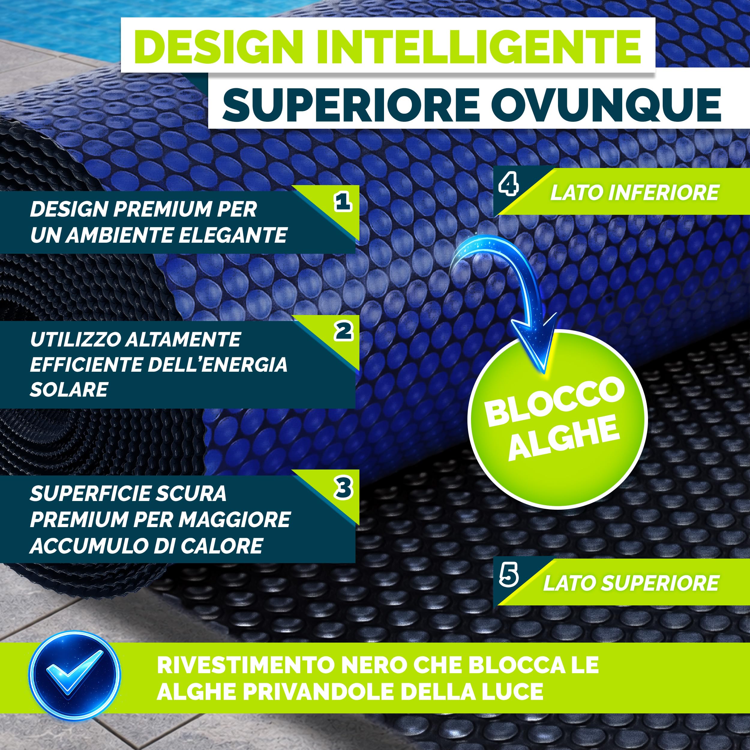 tillvex® Telone solare per piscina di alta qualità, 400 µm, rettangolare, 450 x 220 cm, ritagliabile | Telo di copertura solare per piscina per riscaldare l'acqua della piscina, telo termico per piscina