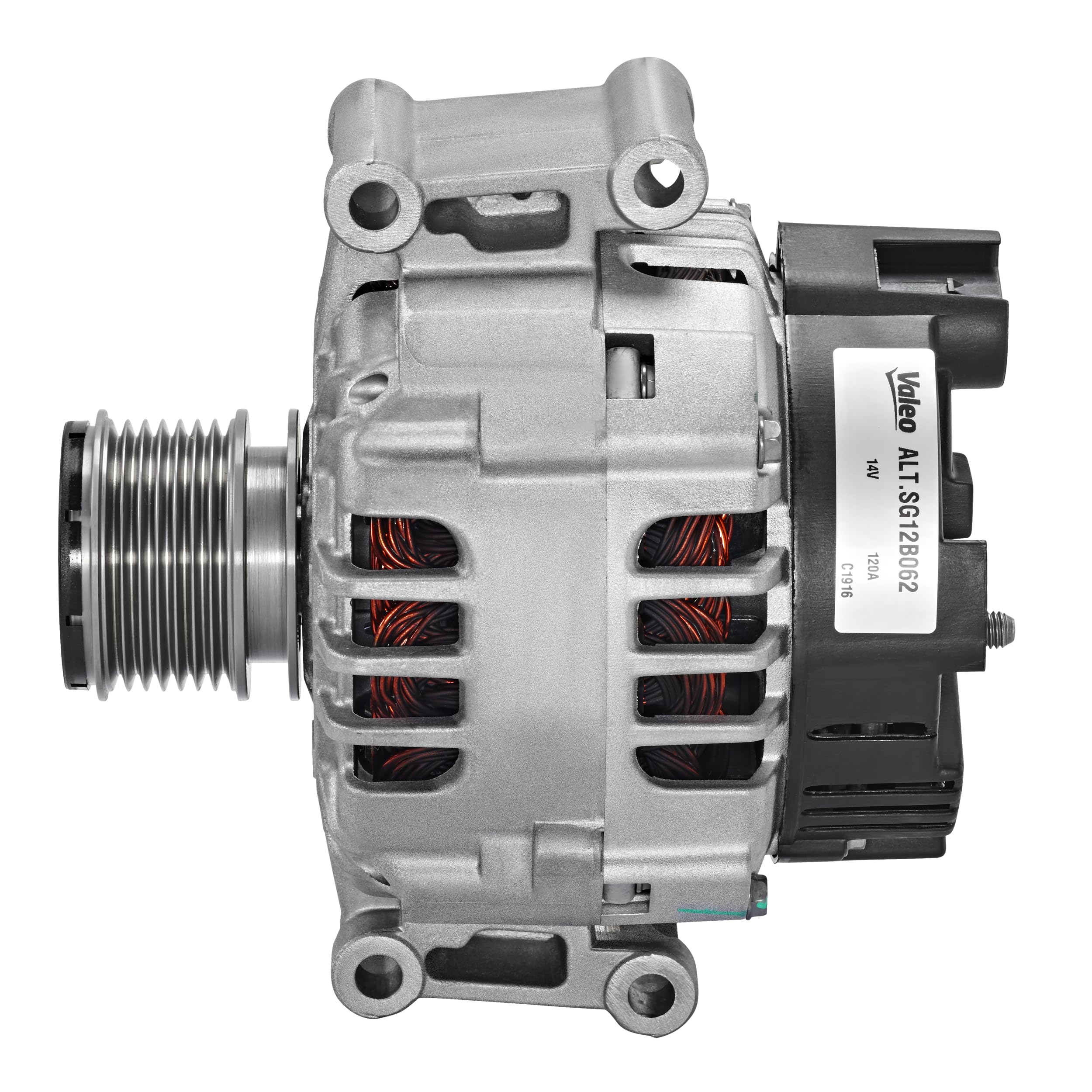 VALEO-439471-Alternador- Intensidad de carga del alternador: 120 Amp - Estrías: 7 estrías - Polea de correa: 57 mm - Tensión: 14 V - Sentido de rotación: CLOCKWISE