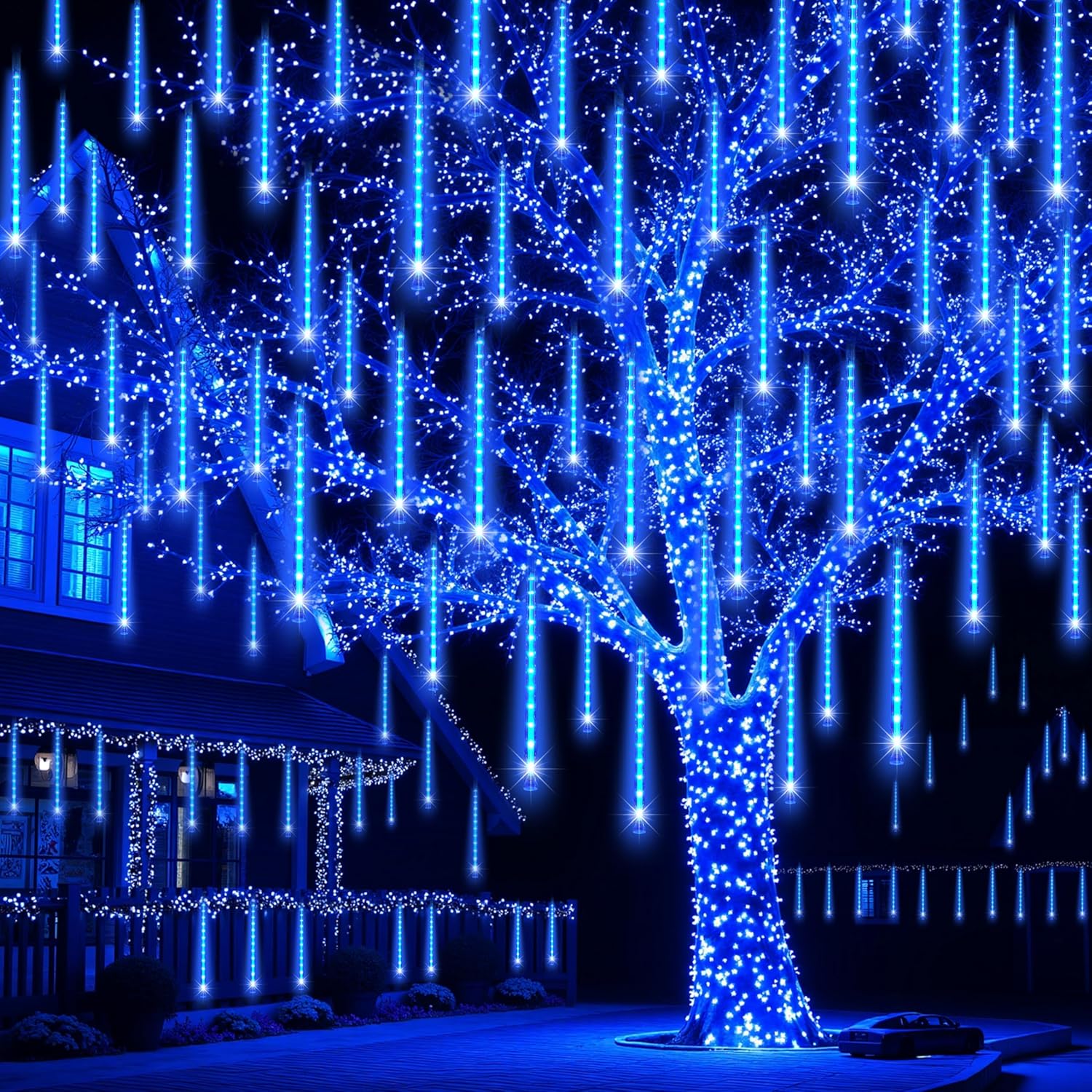 JOYIN Christmas Lights Outdoor,8 Tubes Meteor Shower Lights Blue,192 LEDs, Snowfall Icicle Cascading Rain Light for Christmas Tree Decorations, Wedding Party Holiday Decor JOYIN Christmas Lights Outdoor,8 Tubes Meteor Shower Lights Blue,192 LEDs, Snowfall Icicle Cascading Rain Light for Christmas Tree Decorations, Wedding Party Holiday Decor