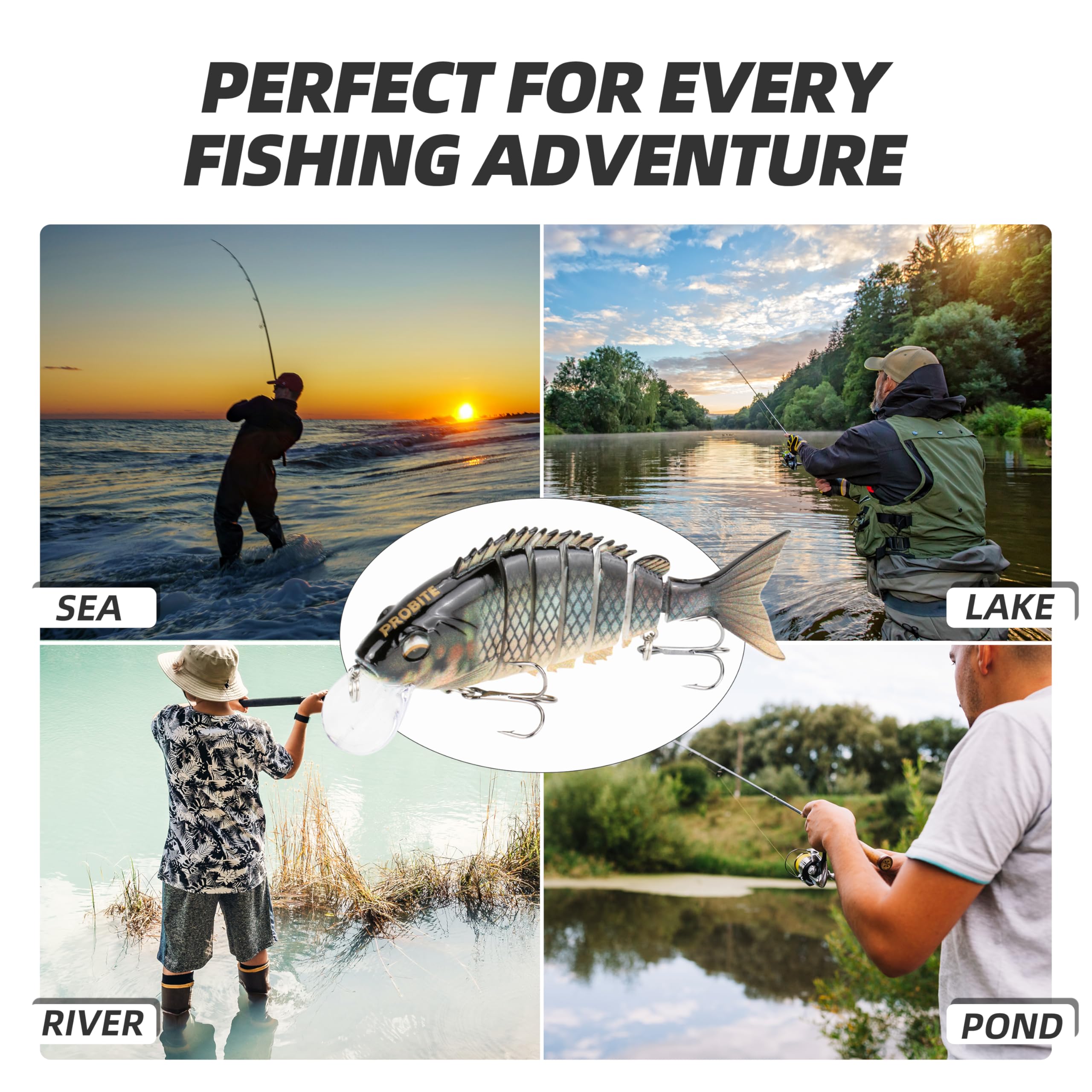 5 señuelos de pesca realistas: cebo multiarticulado para lubina, trucha, crappie, lucio, acción realista con ojos de pez 3D y ganchos afilados, perfecto para kits de pesca en agua salada y agua dulce
