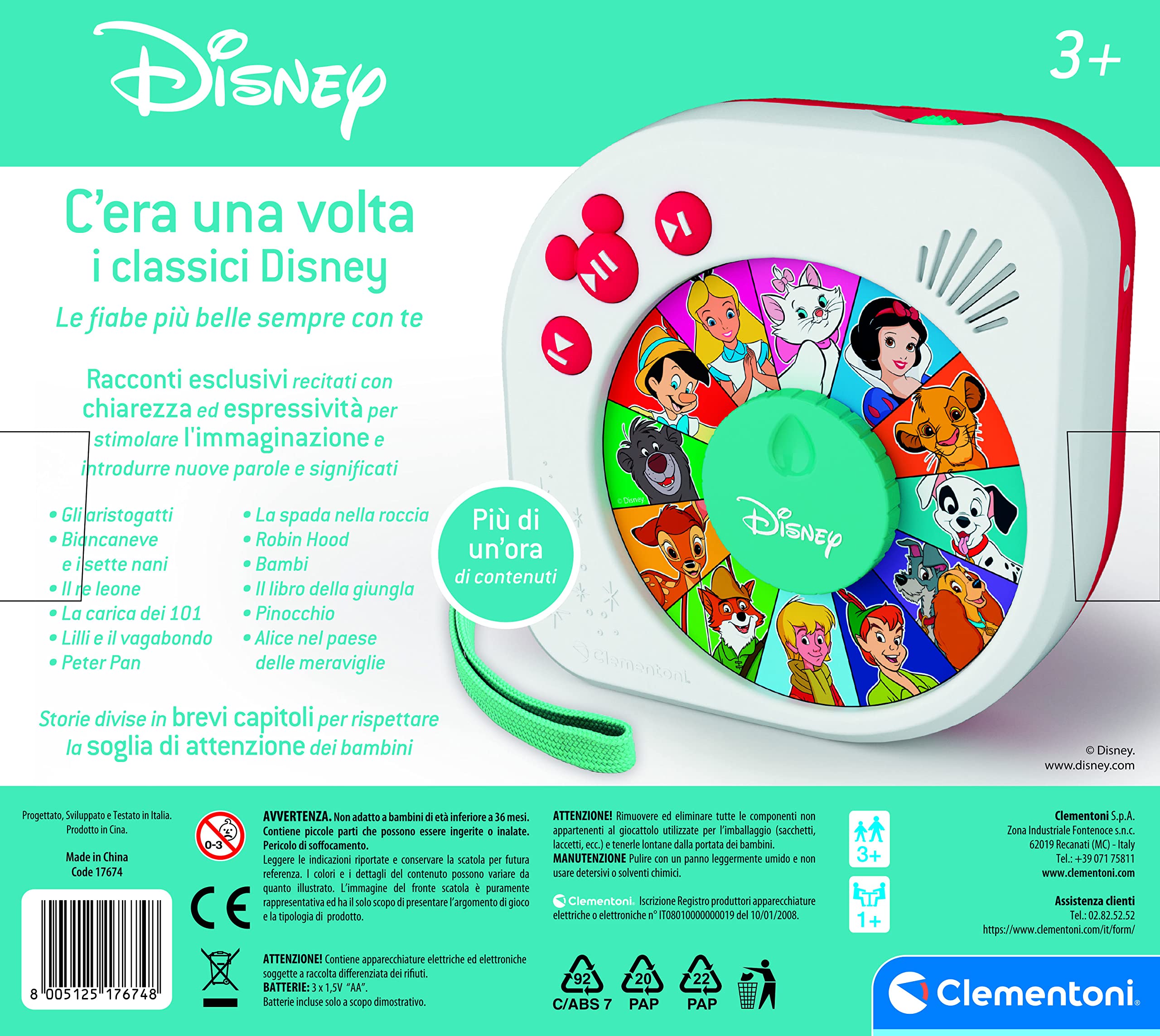 Clementoni - 17674 - C'era Una Volta - I Classici Disney Storyteller - Racconta Storie Educativo Elettronico Disney per Bambini 3 Anni, Storytelling in Italiano