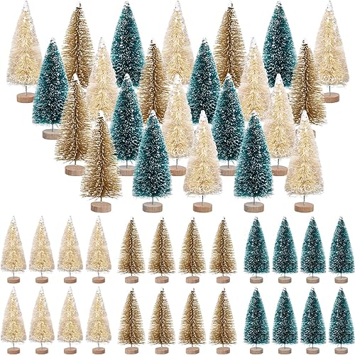 Miniatura 1 de Yuxung 24 mini botellas de árbol de Navidad de 4 pulgadas, árboles artificiales de sisal esmerilado con base de madera para decoración de Navidad y