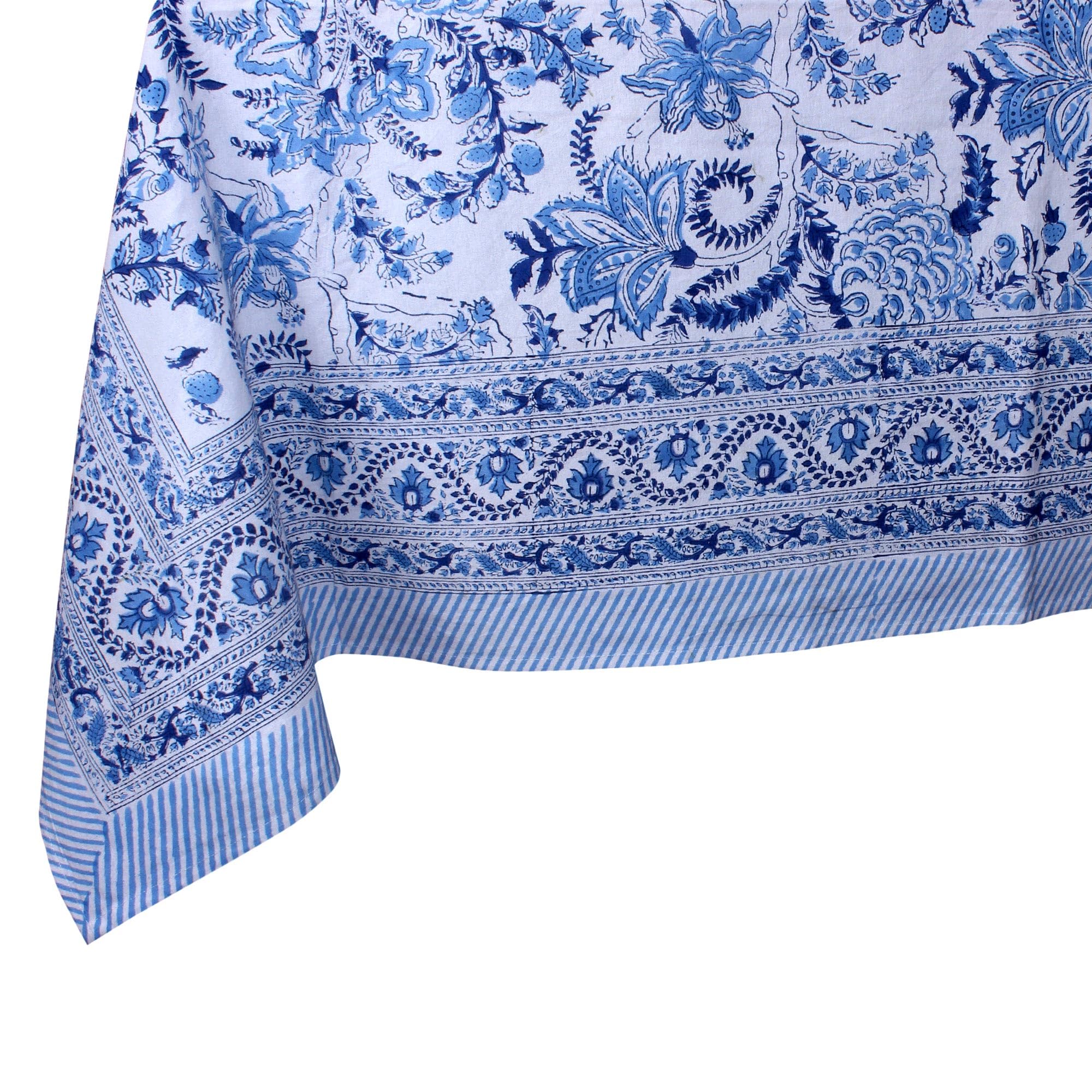 THE Unltd India Light Olive Green 100% Cotton Square Tablecloth, Block Print Summer Floral Dining Table Cloth, 59 x 59 Inches