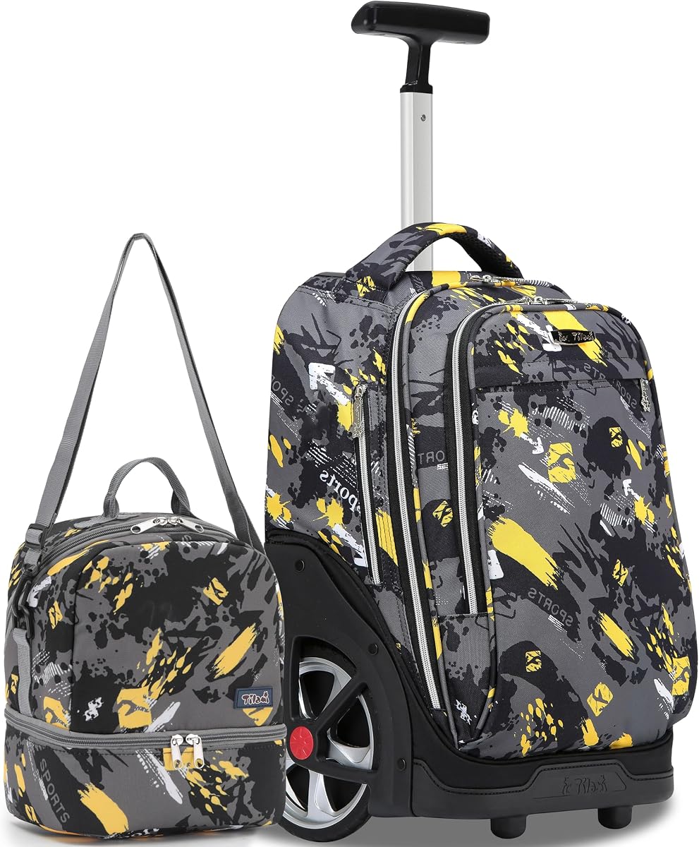 NEW TILAMI 19 Inch Rolling Backpack with Lunch Bag School Stair-Climbing | Stair-Climbing Teen Boys Girls Carry-on Suitcase Large Compartment 15.6 Laptop Sleeve Adjustable Handle Roller Travel Bag