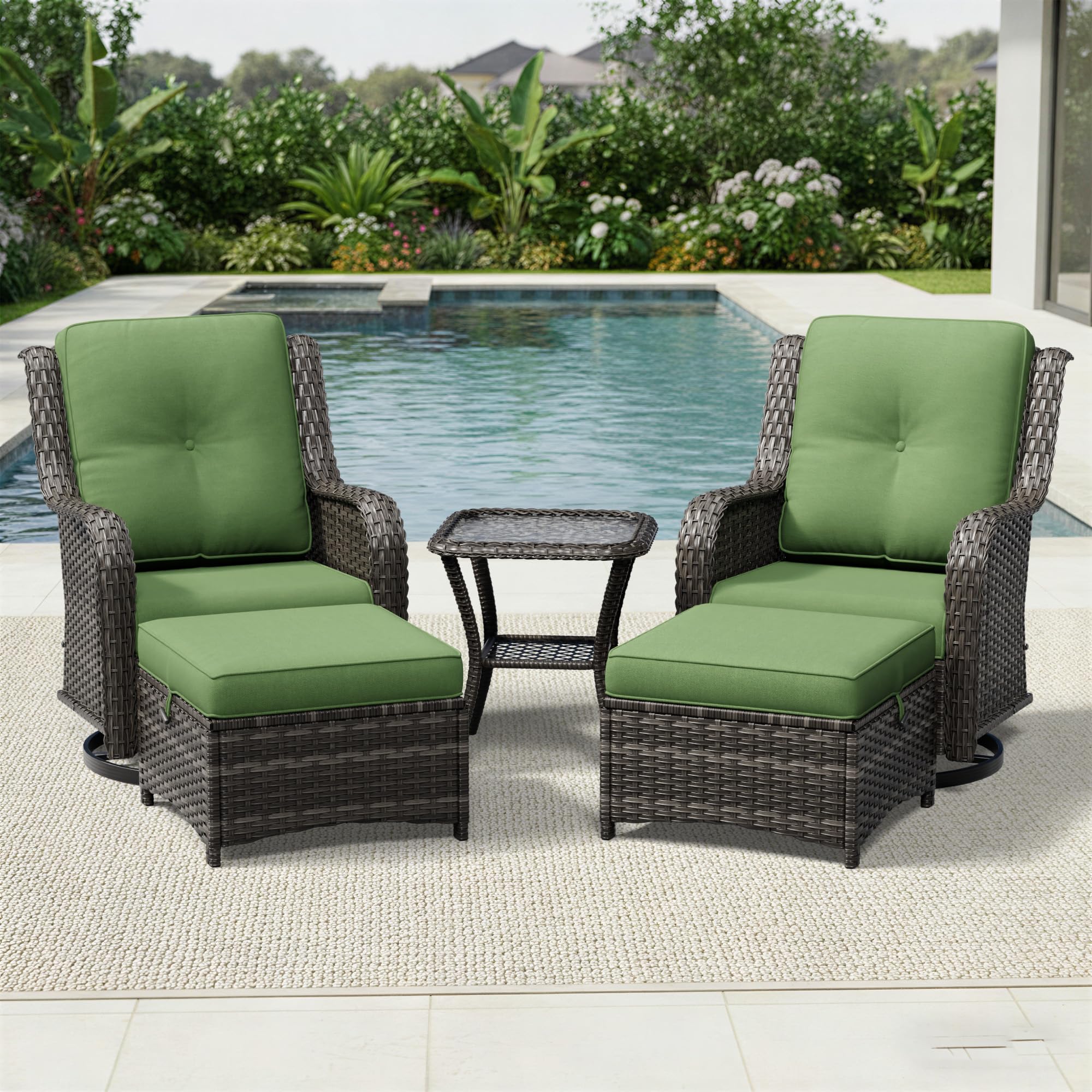 Joyside 5 Piece Wicker Patio Furniture Set, Outdoor Swivel Rocker Patio Chairs with High Back, Deep Seating, Wide Armrest, Thickened Cushions, Outdoor Furniture for Deck, Porch Use