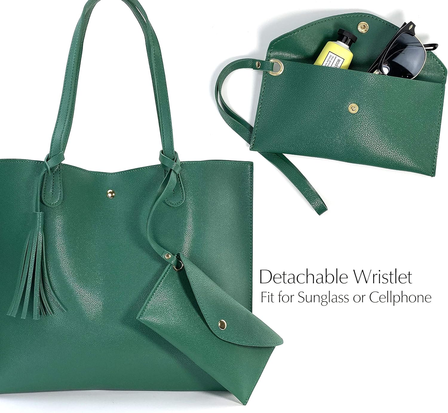 Minimalist Clean Cut Pebbled Faux Leather Tote Womens Shoulder Handbag - Image 6