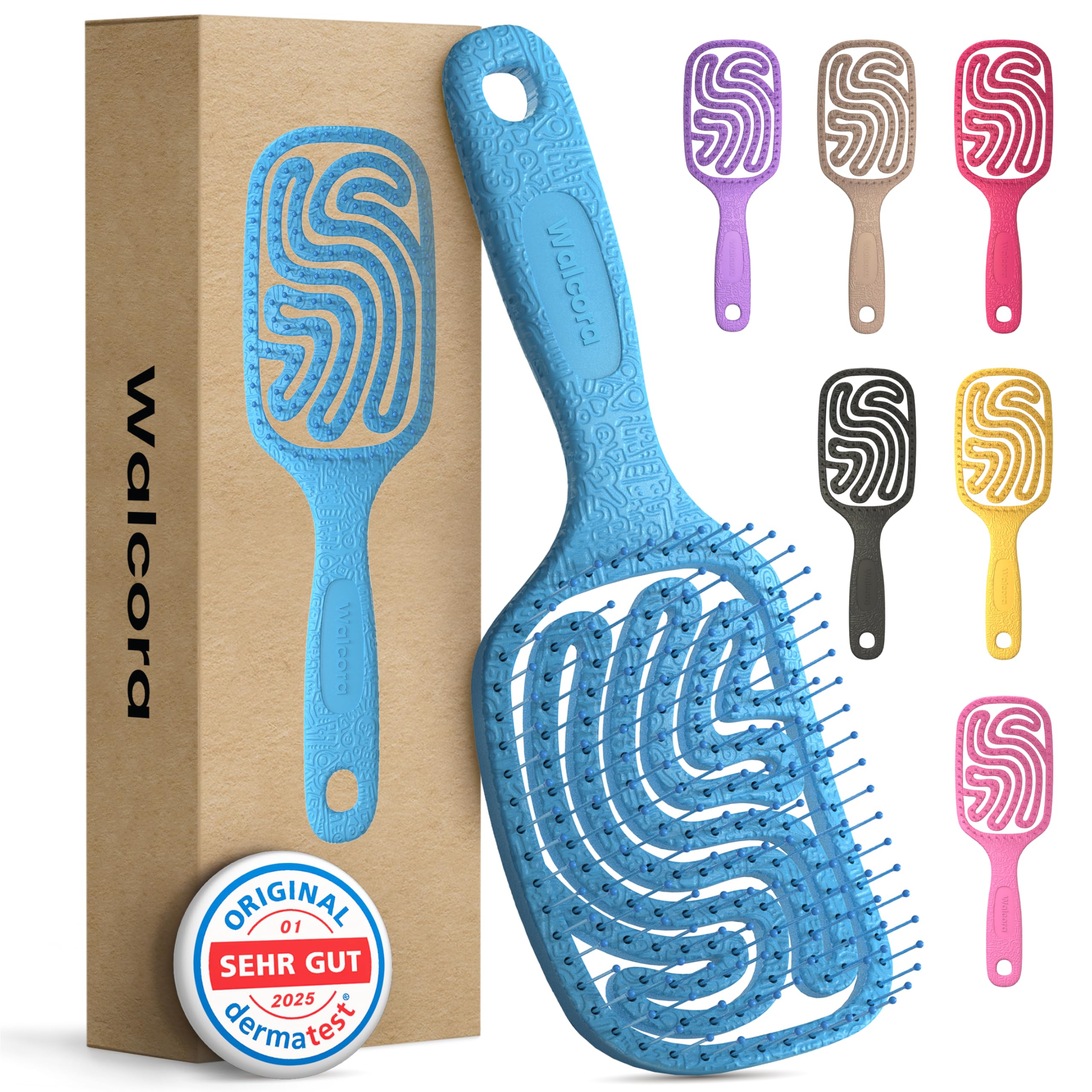 Walcora Haarbürste ohne Ziepen – NEUHEIT 2026 – Entwirrbürste & Detangler Bürste für Damen, Herren & Kinder, für Locken, nasse, feine & lange Haare, Hair Brush - Blau