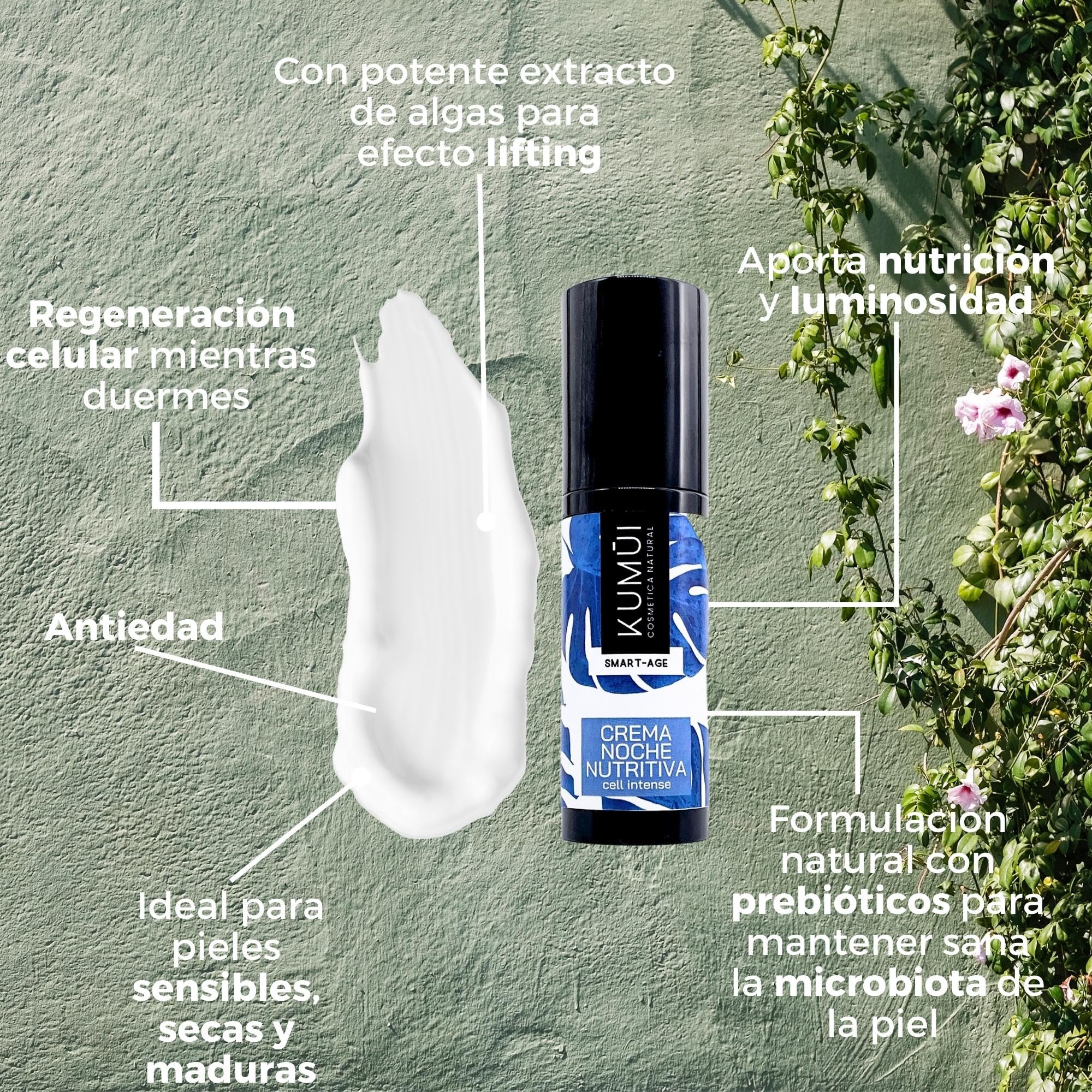 Kumui - Crema Facial Noche Nutritiva Reparadora - Cuidado Natural Antiedad Regeneración Celular - Piel firme, hidratada y luminosa - Certificación Bio y Vegan - Ideal piel madura o sensible - 30 ml
