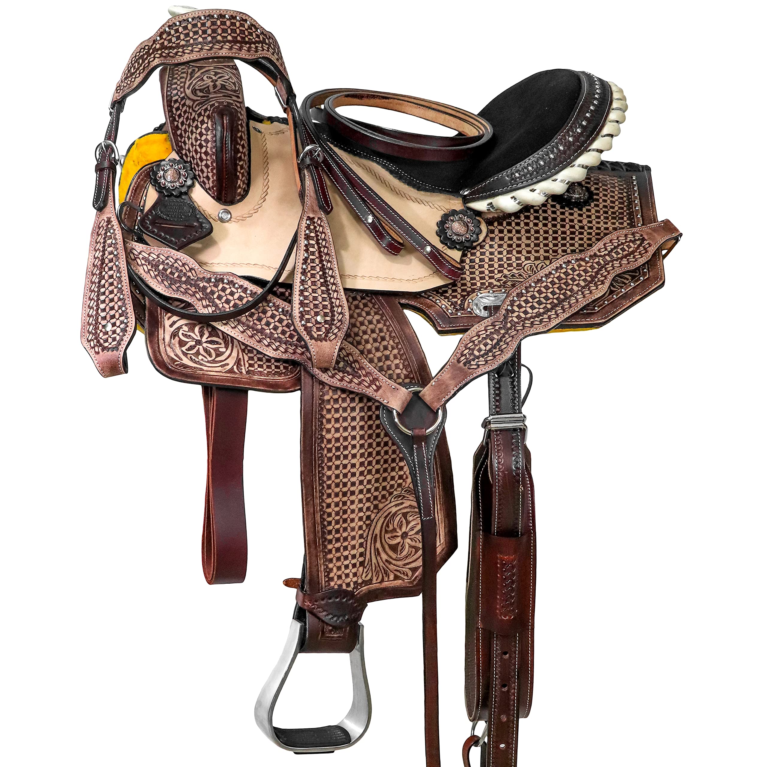 SELLE DE FLANC arrière en cuir à fleurs Horse Western avec billettes