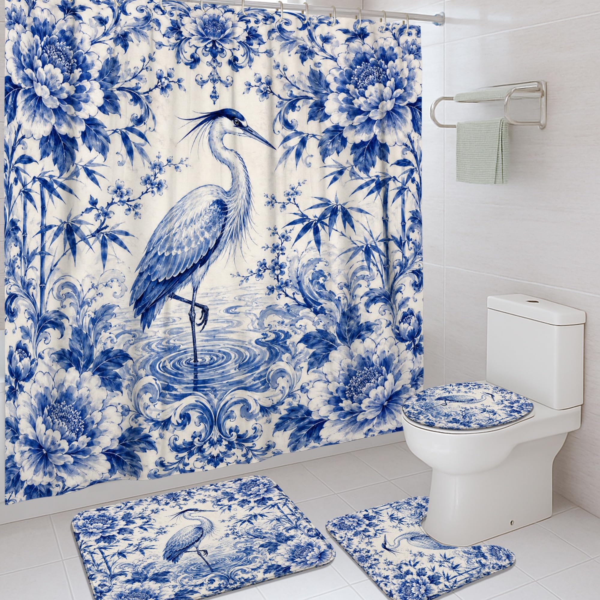 Rideau de douche bleu pivoine pour créer une ambiance spa d'hôtel à la maison