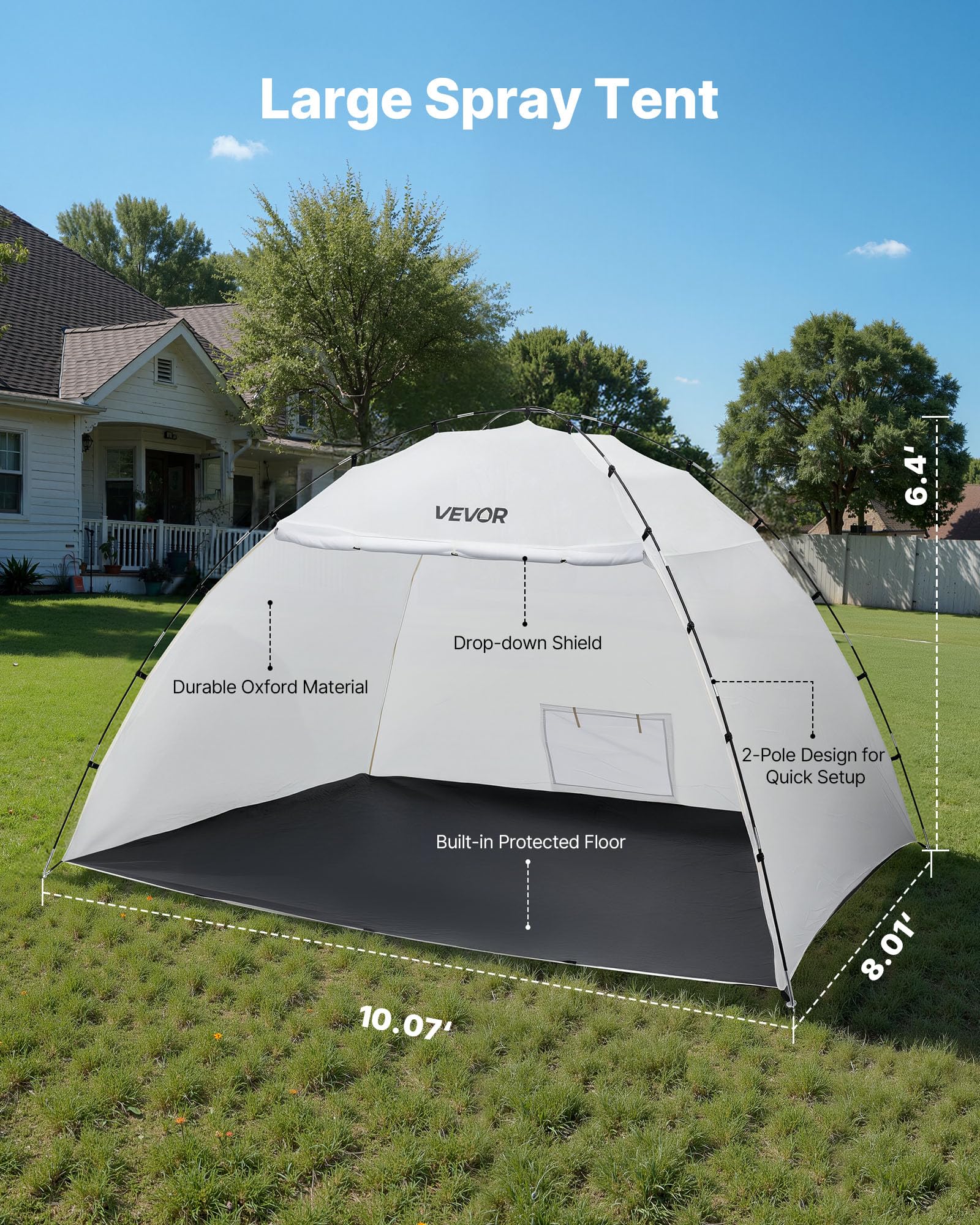 VEVOR Cabina de Pintura Portátil, Área de Trabajo 293 x 230 x 188 cm, Impermeable, con Suelo Integrado y Puerta Enrollable para Armarios, Sillas y Mesas, Tela Oxford 210D, para Proyectos Fluidos