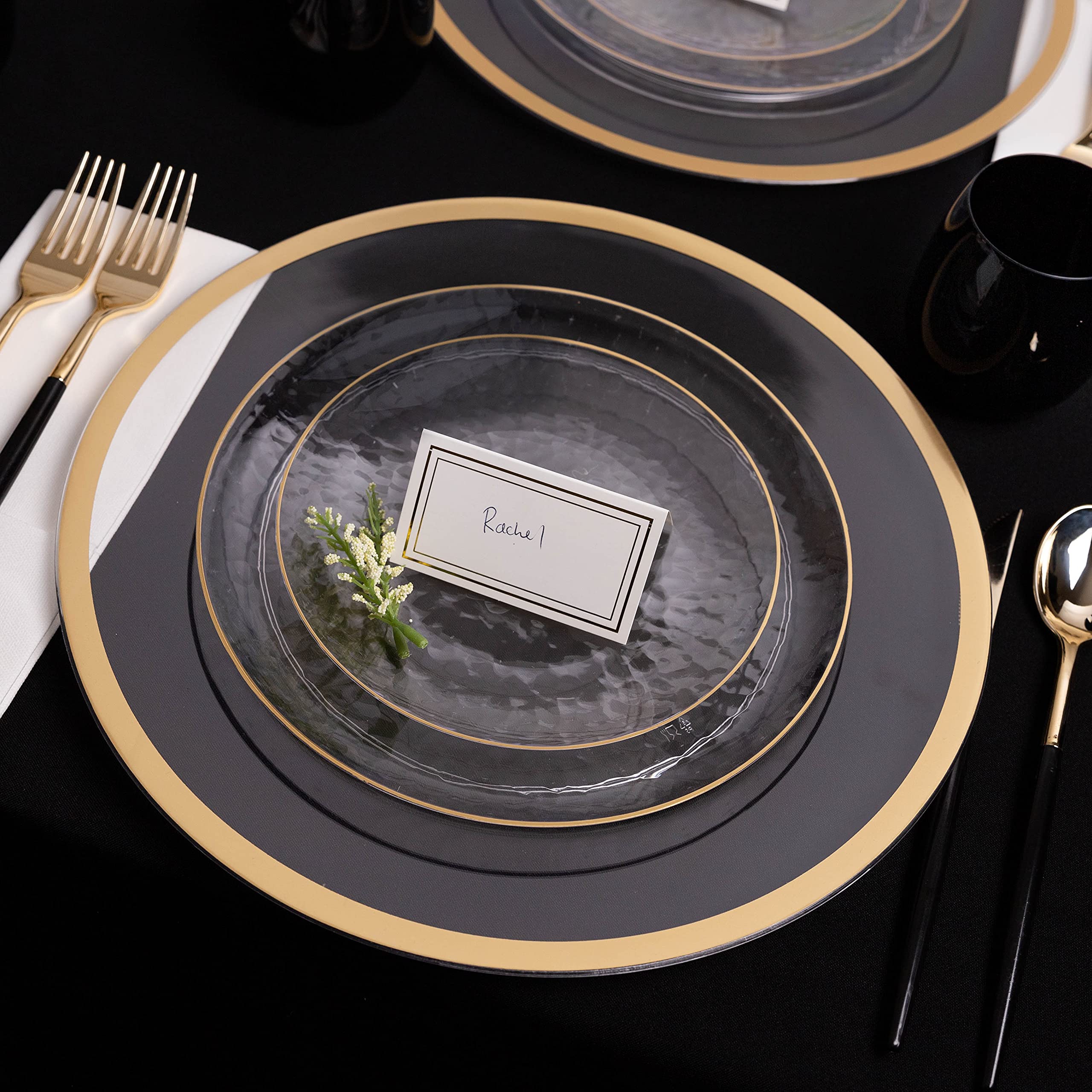 32 Piece Plastic Plates Set - Gold Rimmed Party Dishes -2 32 Piece Plastic Plates Set - Gold Rimmed Party Dishes -2